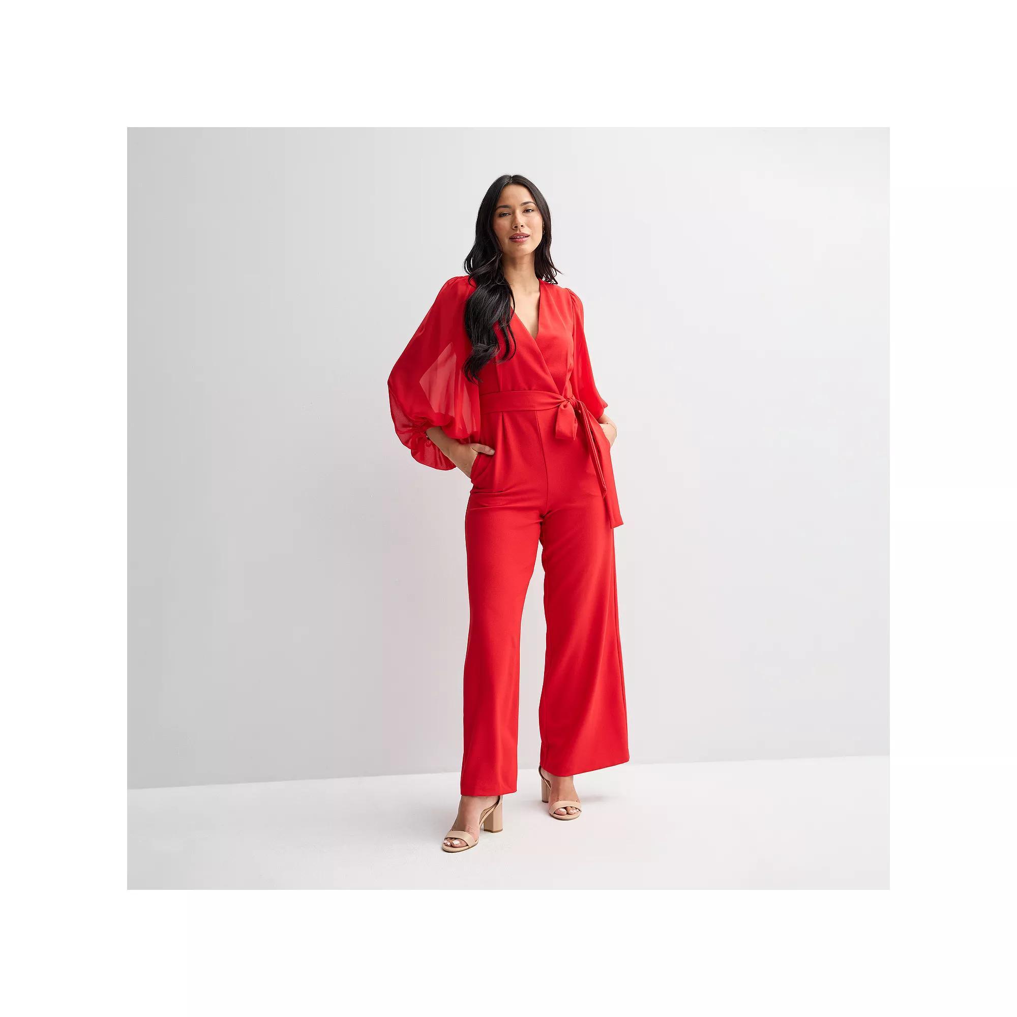 Women's Donna Ricco Long Sleeve Wrap Jumpsuit, Size: 10, Red Product Image