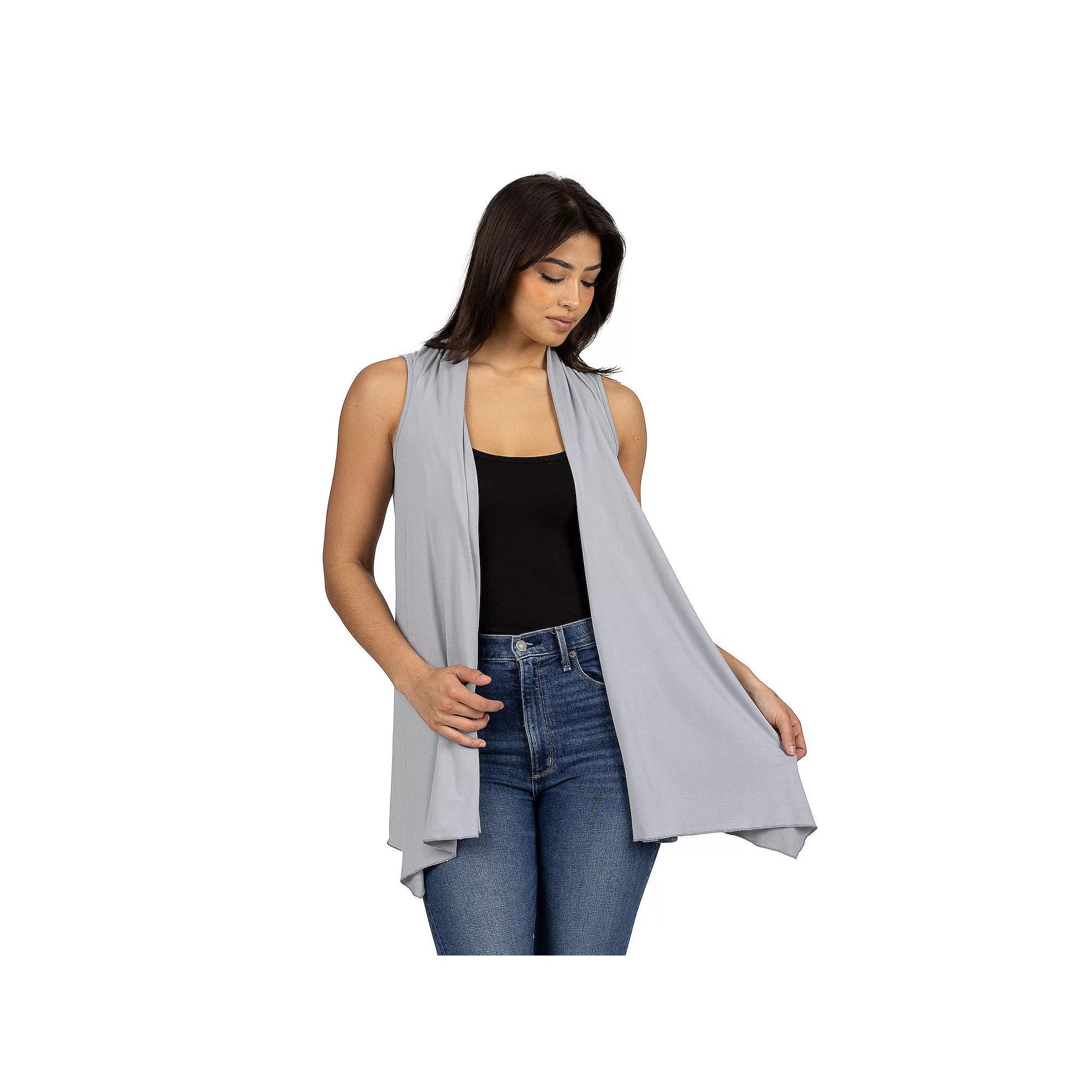 Women's 24Seven Comfort Apparel Draped Open Front Sleeveless Cardigan Vest, Size: Small, Grey Product Image
