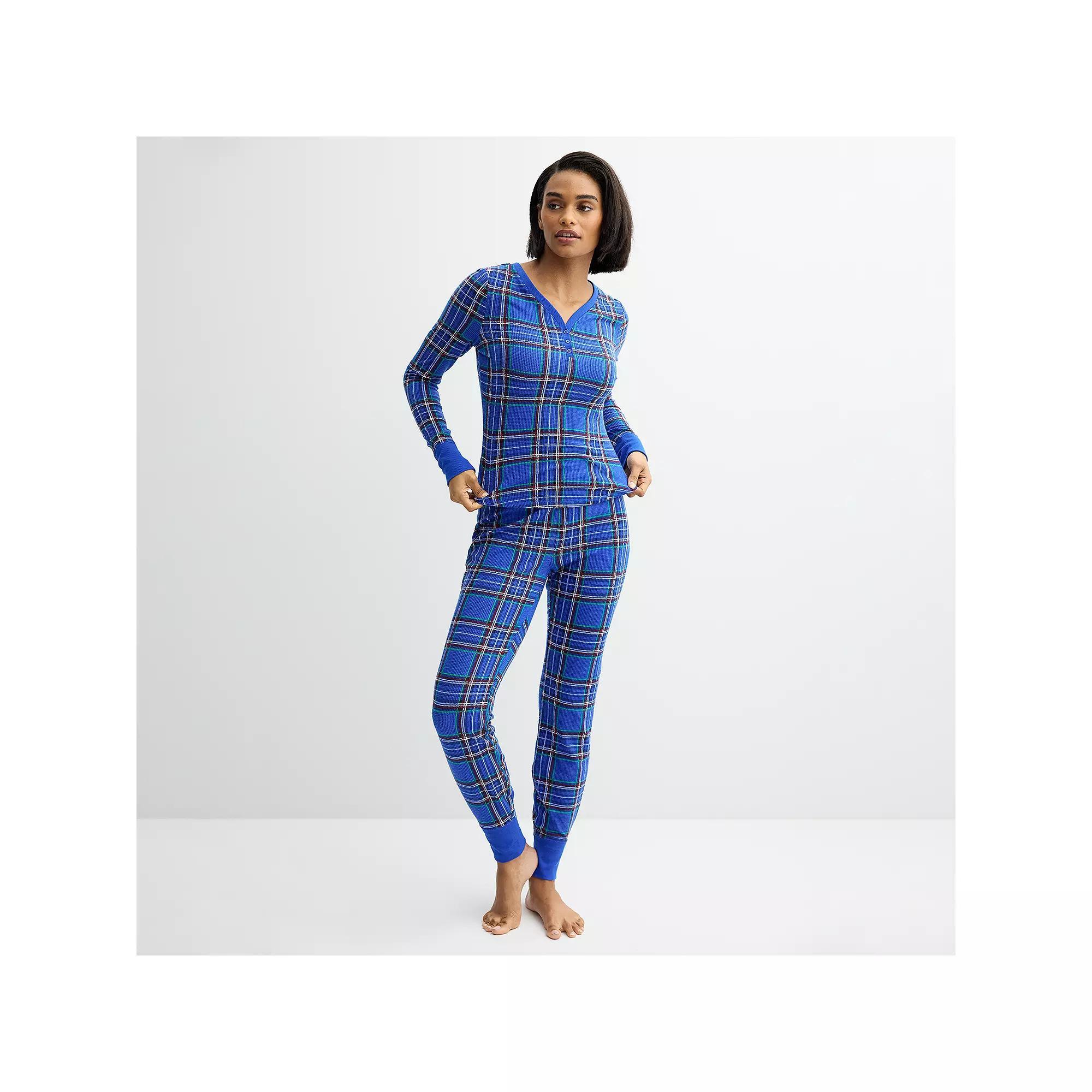 Petite Sonoma Goods For Life® Thermal Pajamas, Women's, Size: XXL Petite, Plaid Check Green Product Image