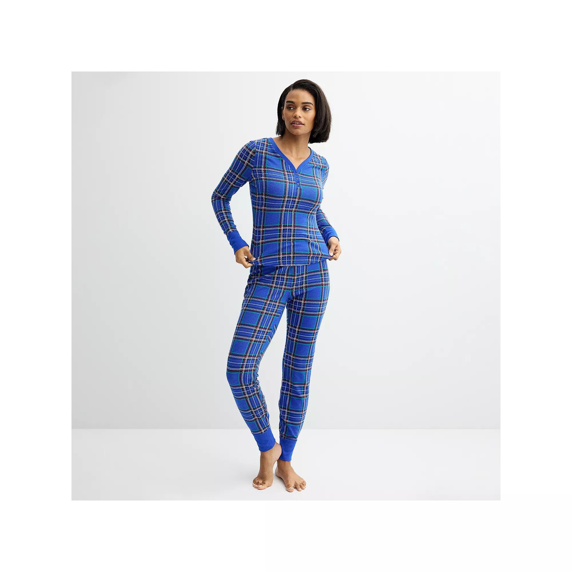 Petite Sonoma Goods For Life® Thermal Pajamas, Women's, Size: XXL Petite, Plaid Check Green Product Image