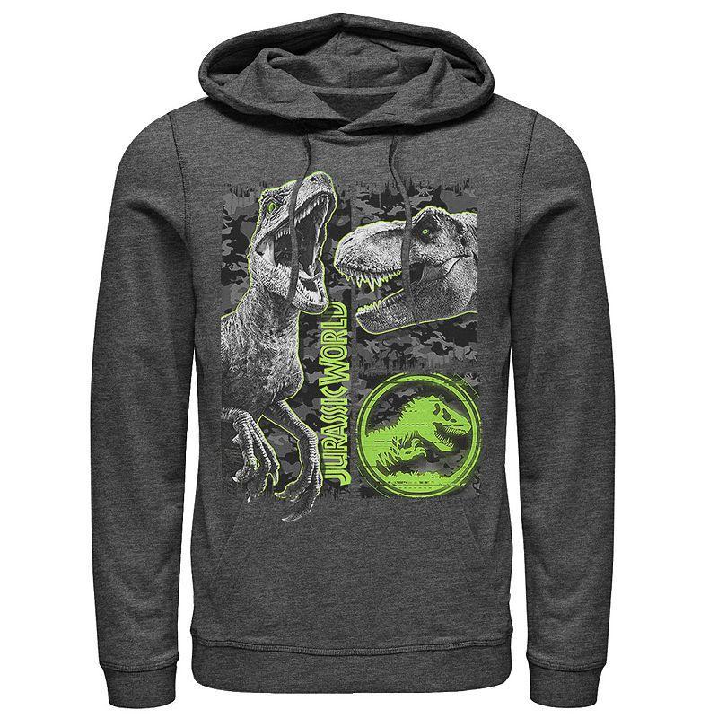 Men's Jurassic World Two Raptor T-Rex Camo Scratch Hoodie, Size: Small, Grey Heather Product Image