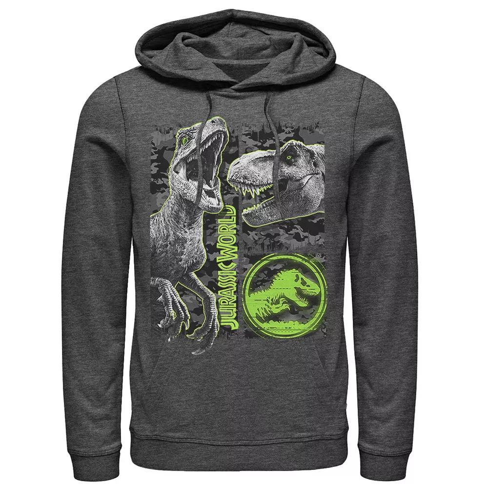 Men's Jurassic World Two Raptor T-Rex Camo Scratch Hoodie, Size: Small, Grey Heather Product Image