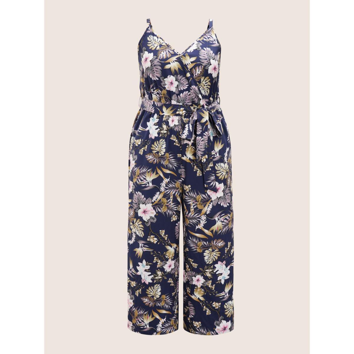 Floral Belted Pocket Wrap Cami Jumpsuit Product Image