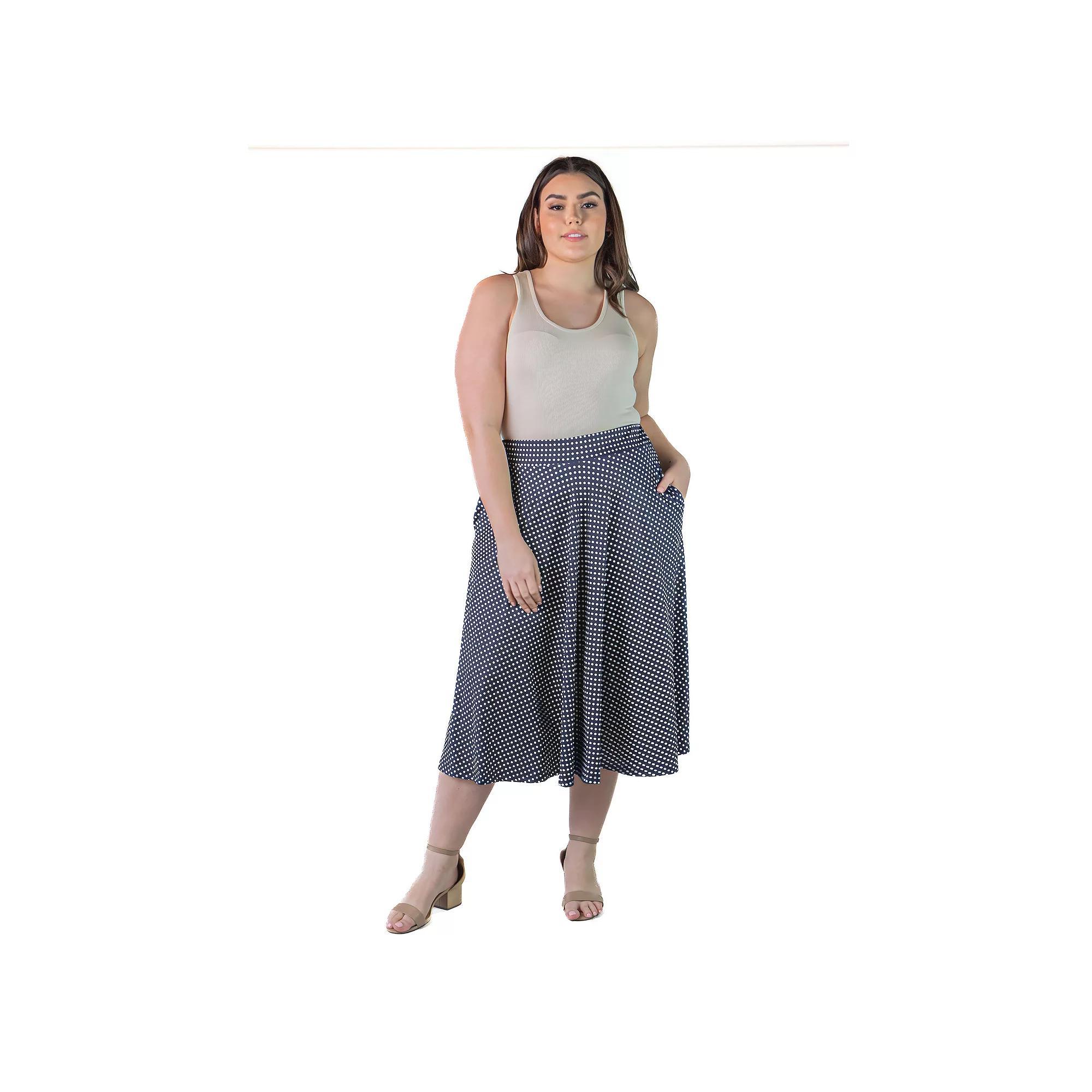 Plus Size 24Seven Comfort Apparel Pleated Pocket Midi Skirt, Womens Product Image