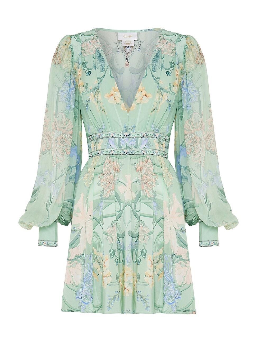 Womens Floral Silk Blouson-Sleeve Minidress Product Image
