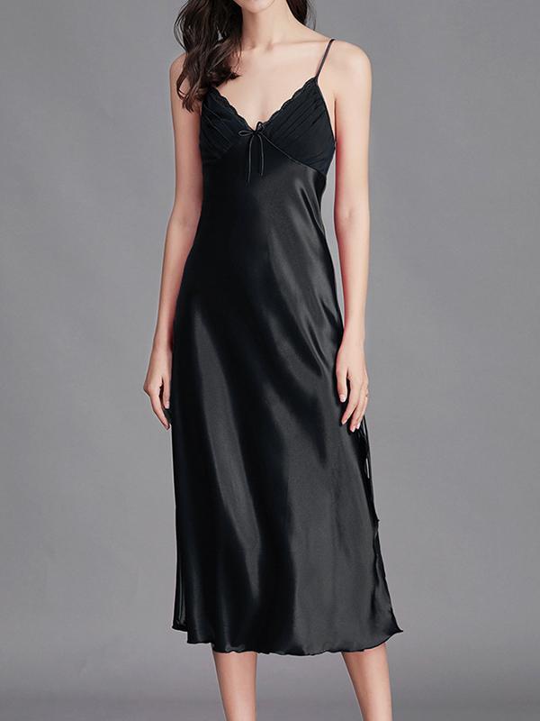 Loose Sleeveless Solid Color Spaghetti-Neck Babydolls Nightdress Pajama Product Image