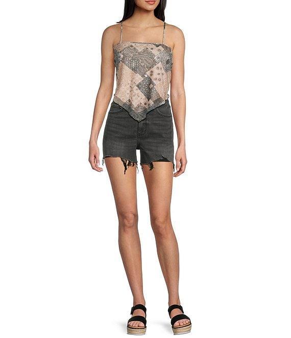 Honey & Sparkle Paisley Printed Mesh Handkerchief Hem Tank Top Product Image