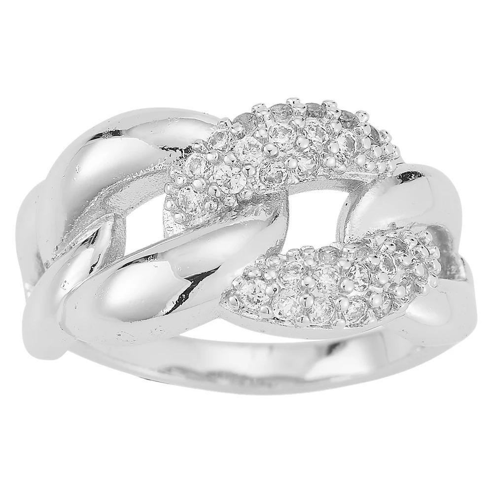 Cubic Zirconia Curb Link Ring, Women's, Size: 7, Silver Tone Product Image