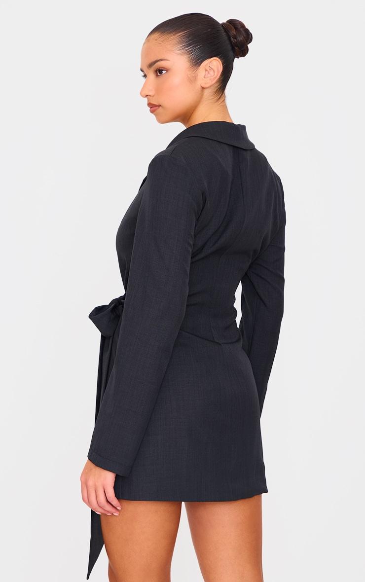  Black Woven Tie Wrap Blazer Dress Product Image