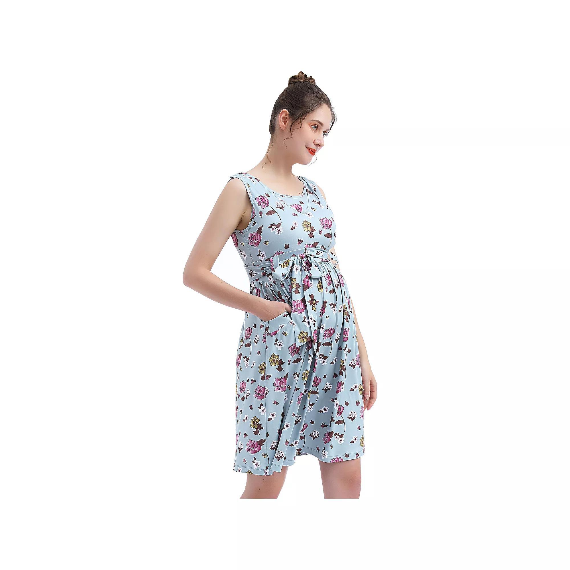 Pokkori Maternity Nursing Belted Sleeveless Skater Dress, Women's, Size: XS-MAT, Multi Product Image
