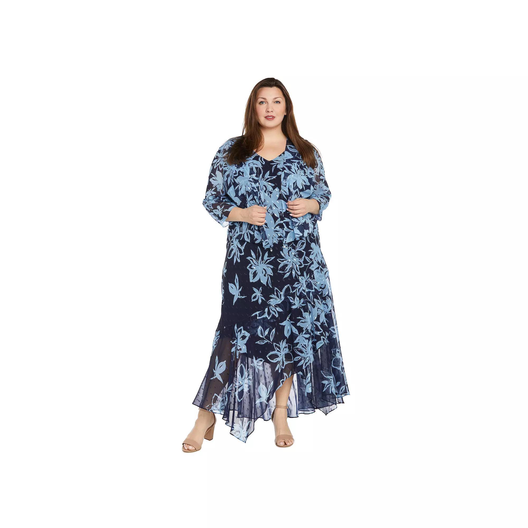 Plus Size R&M Richards 2-pc. Print Chiffon Dress & Jacket Set, Womens Navy Purple Product Image