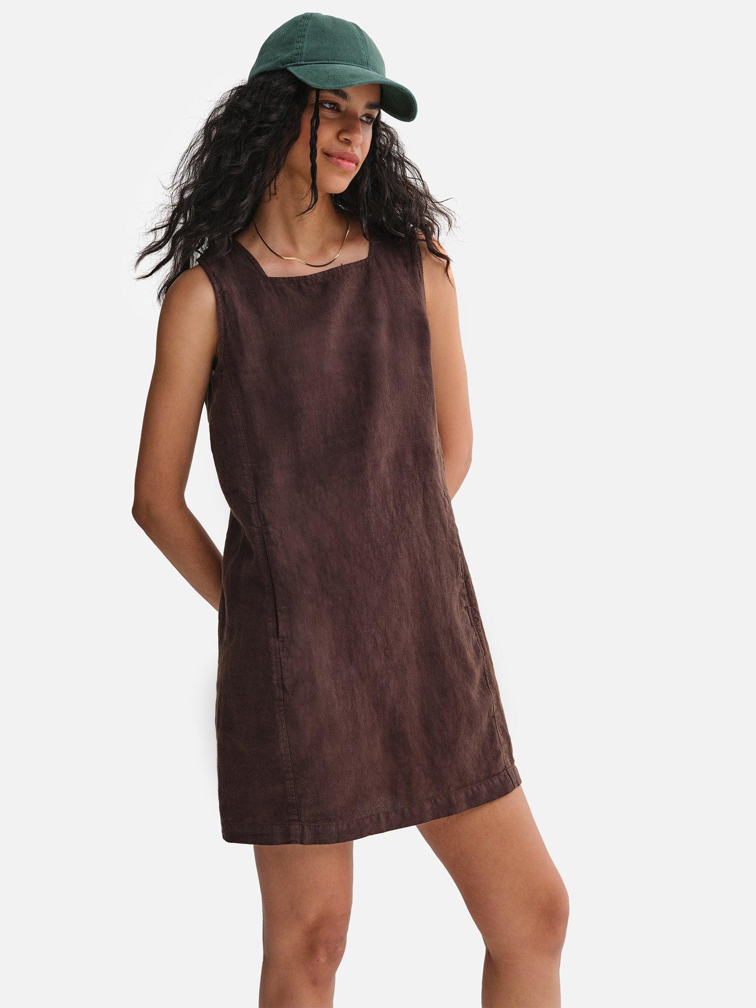 Organic Linen Square Neck Mini Dress Female Product Image