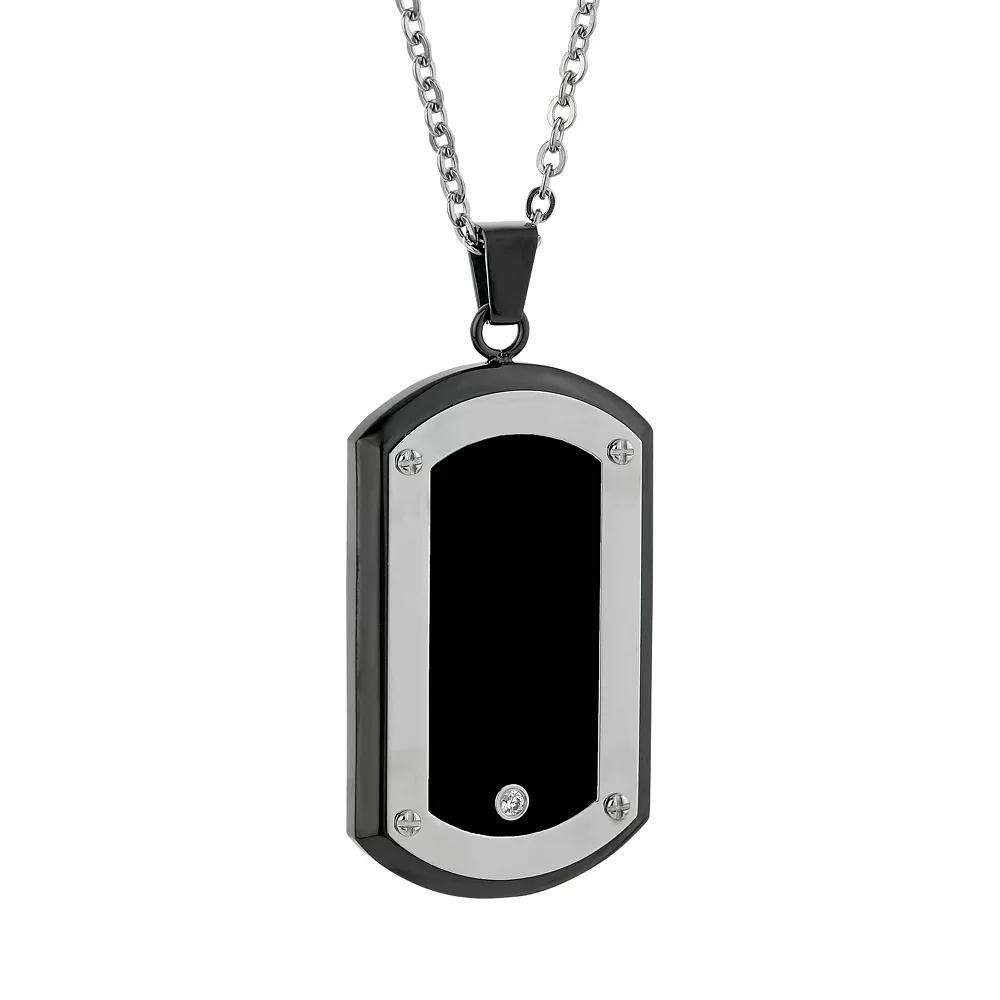 LYNX Cubic Zirconia Stainless Steel Two Tone Dog Tag Necklace - Men, Men's, Size: 22", Black Product Image