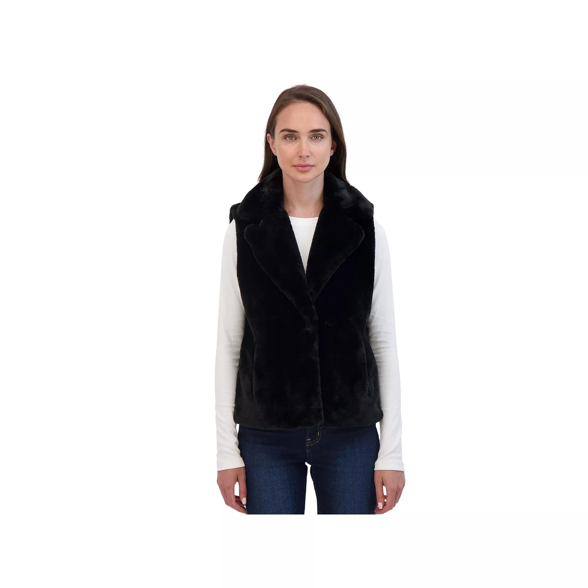Women's Sebby Collection Faux Fur Snap Front Vest, Size: Small, Black Product Image