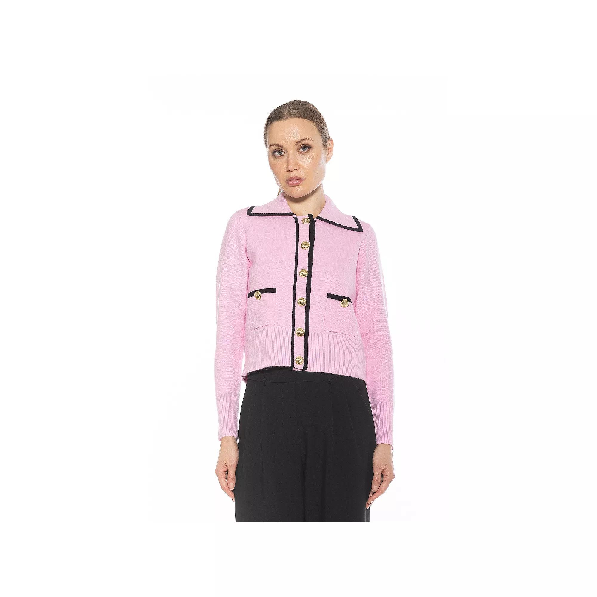 Women's ALEXIA ADMOR Mari Long Sleeve Button Detail Sweater Jacket, Size: Small, Pink Product Image
