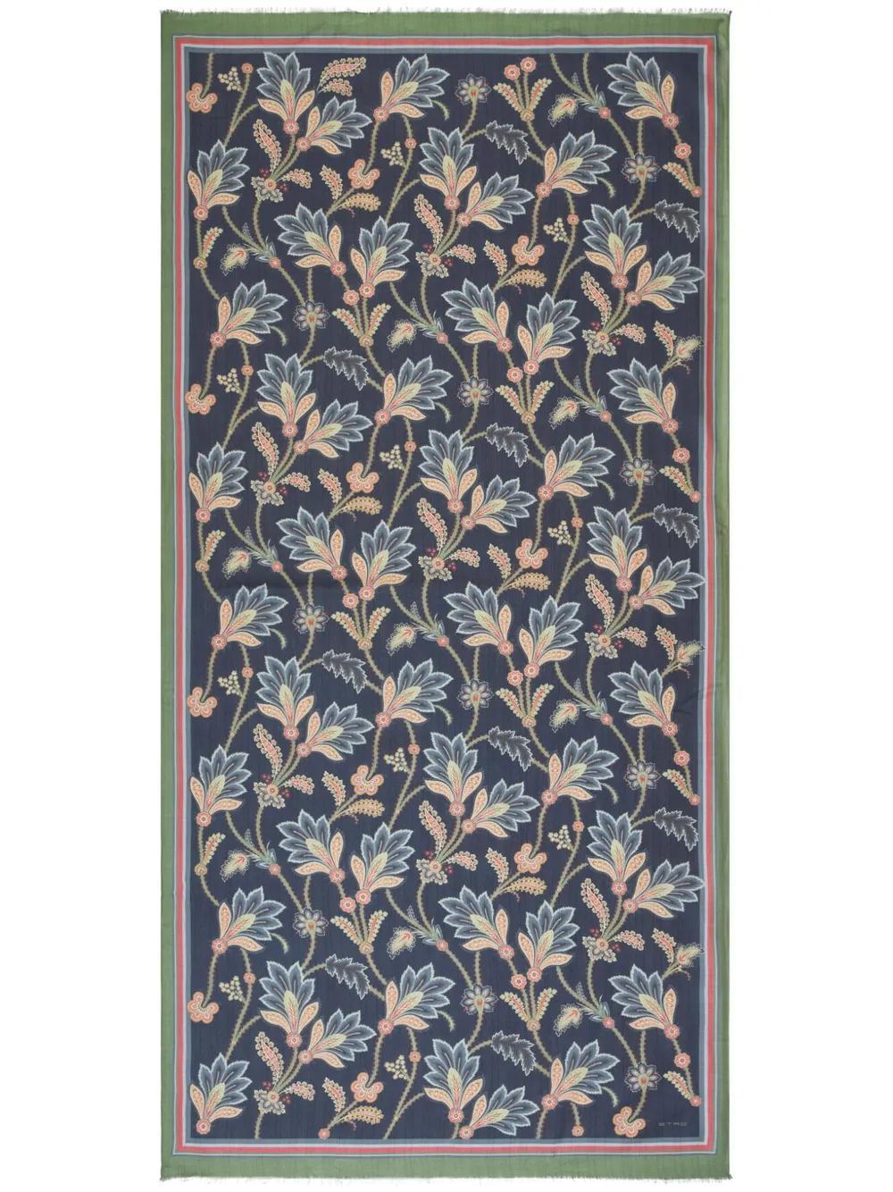 ETRO Frayed Floral-print Scarf In Blue Product Image