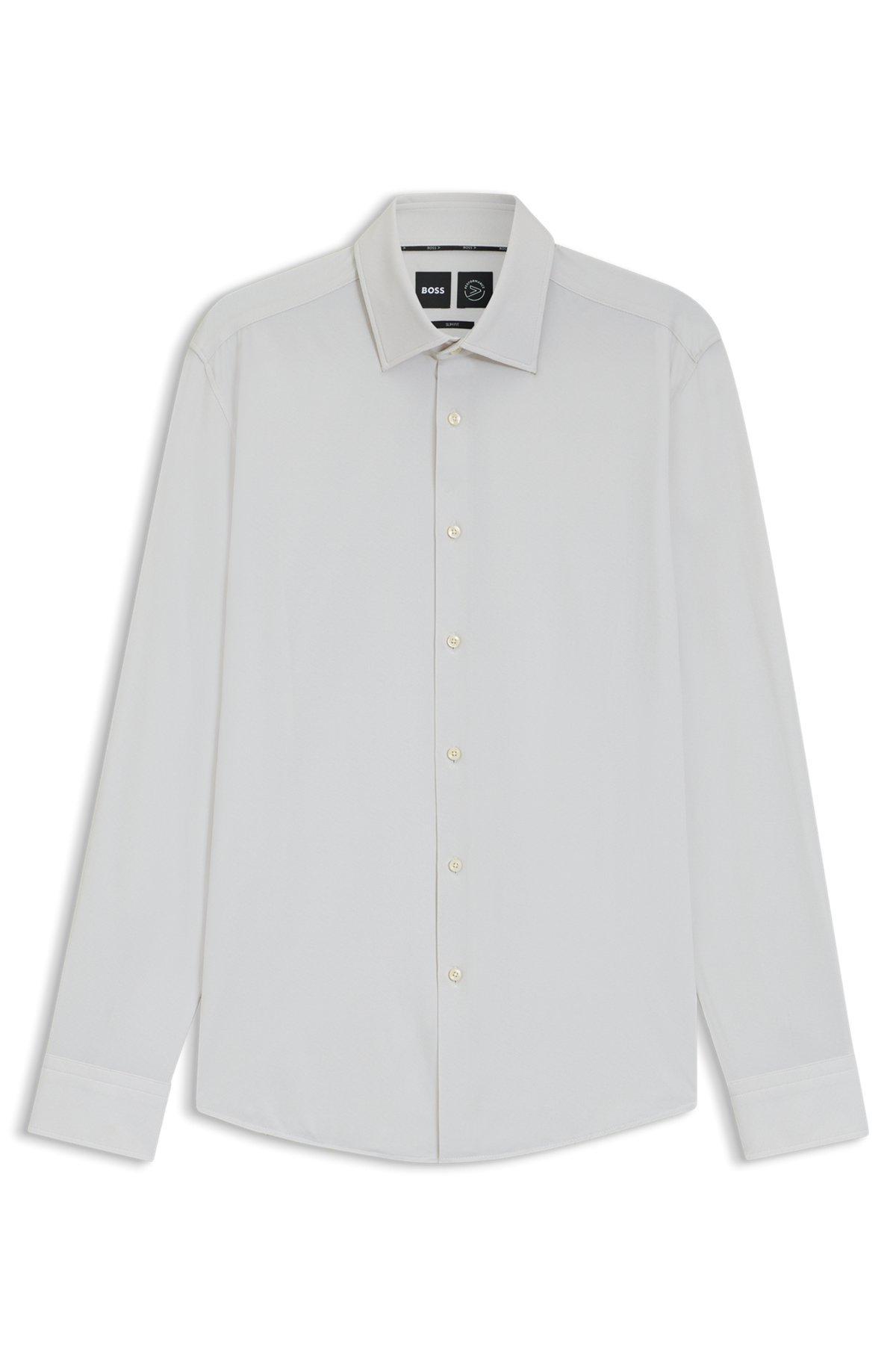 BOSS - Printed slim-fit shirt in performance-stretch fabric - White Product Image