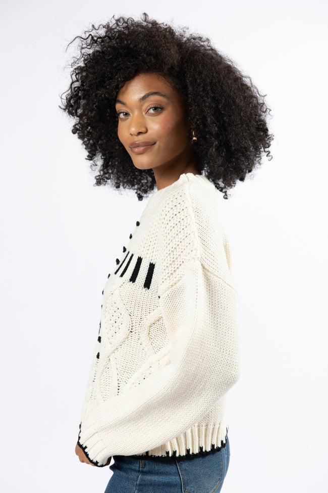 Hand In My Hand Ivory and Black Contrast Stitch Detail Sweater FINAL SALE Product Image