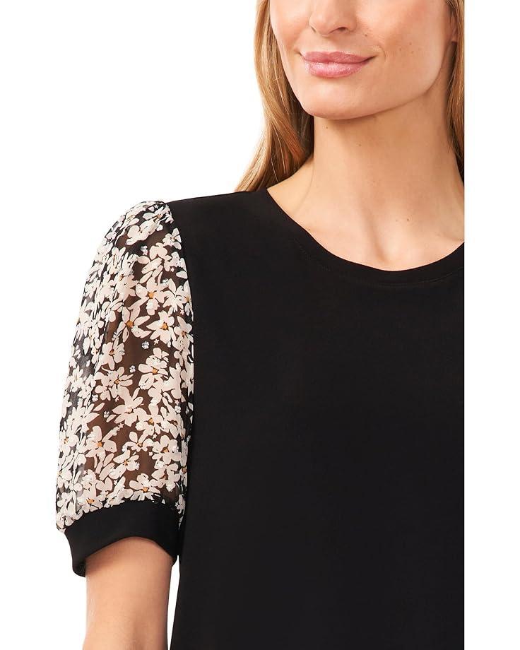 Puff Short Sleeves Mix Media Top Product Image