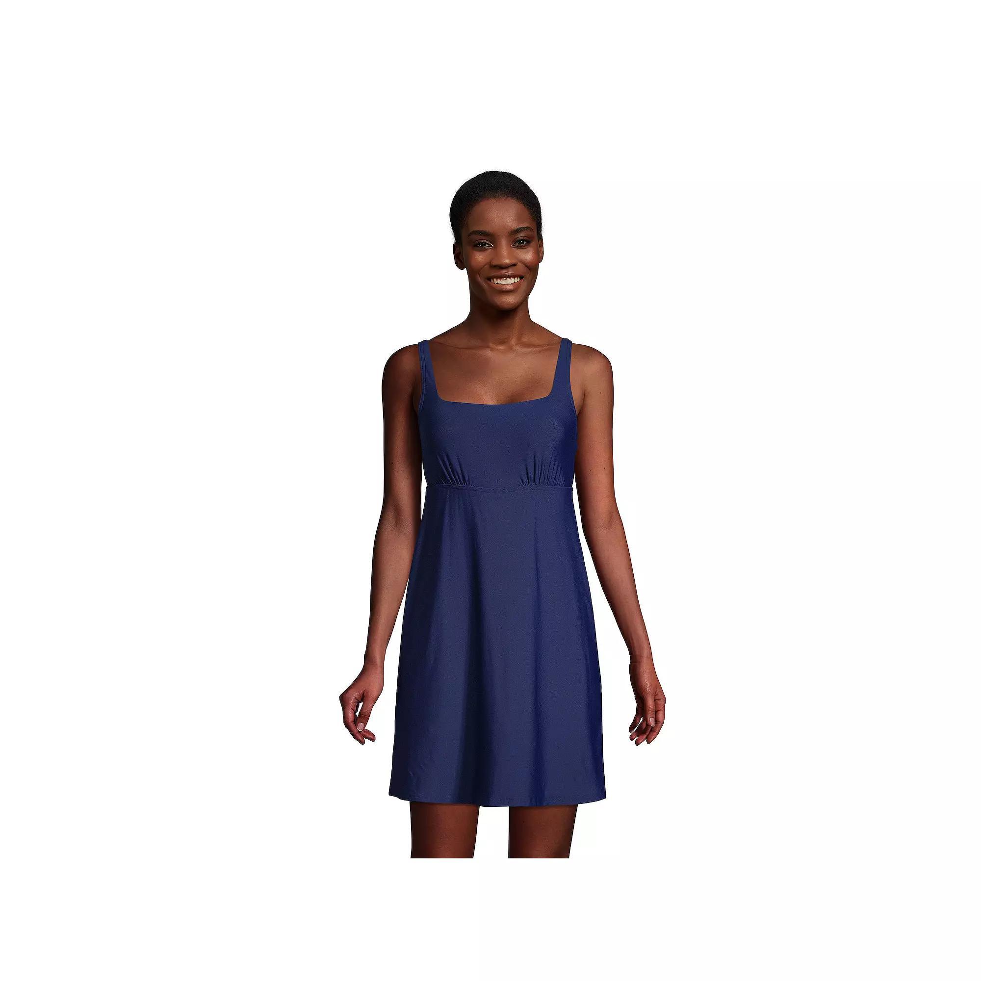 Women's Lands' End Tummy Control UPF 50 Squareneck One-Piece Swim Dress, Size: 6, Deep  Blue Product Image