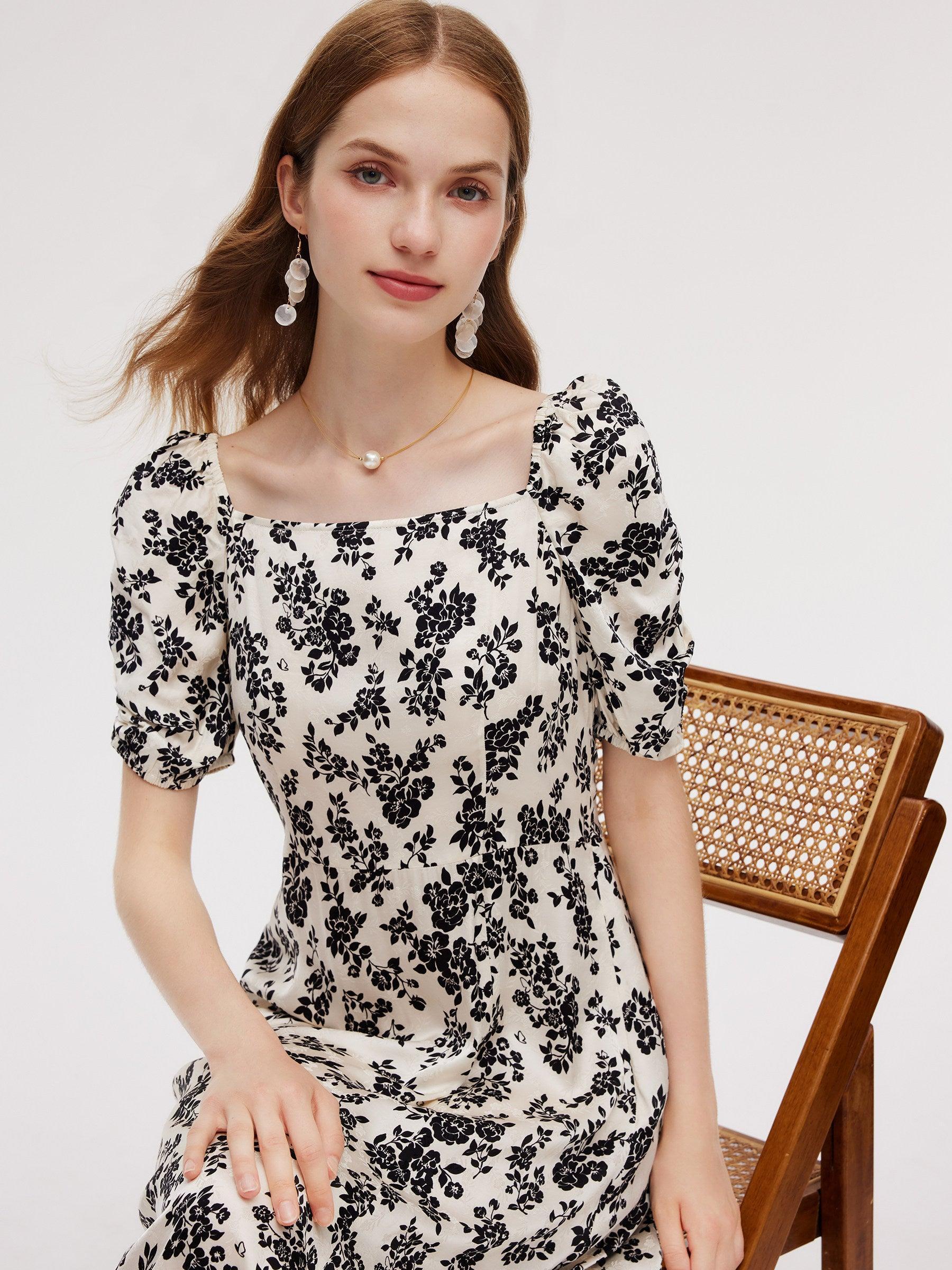 Floral Print Side Slit Women Smocked Back Maxi Dress Product Image