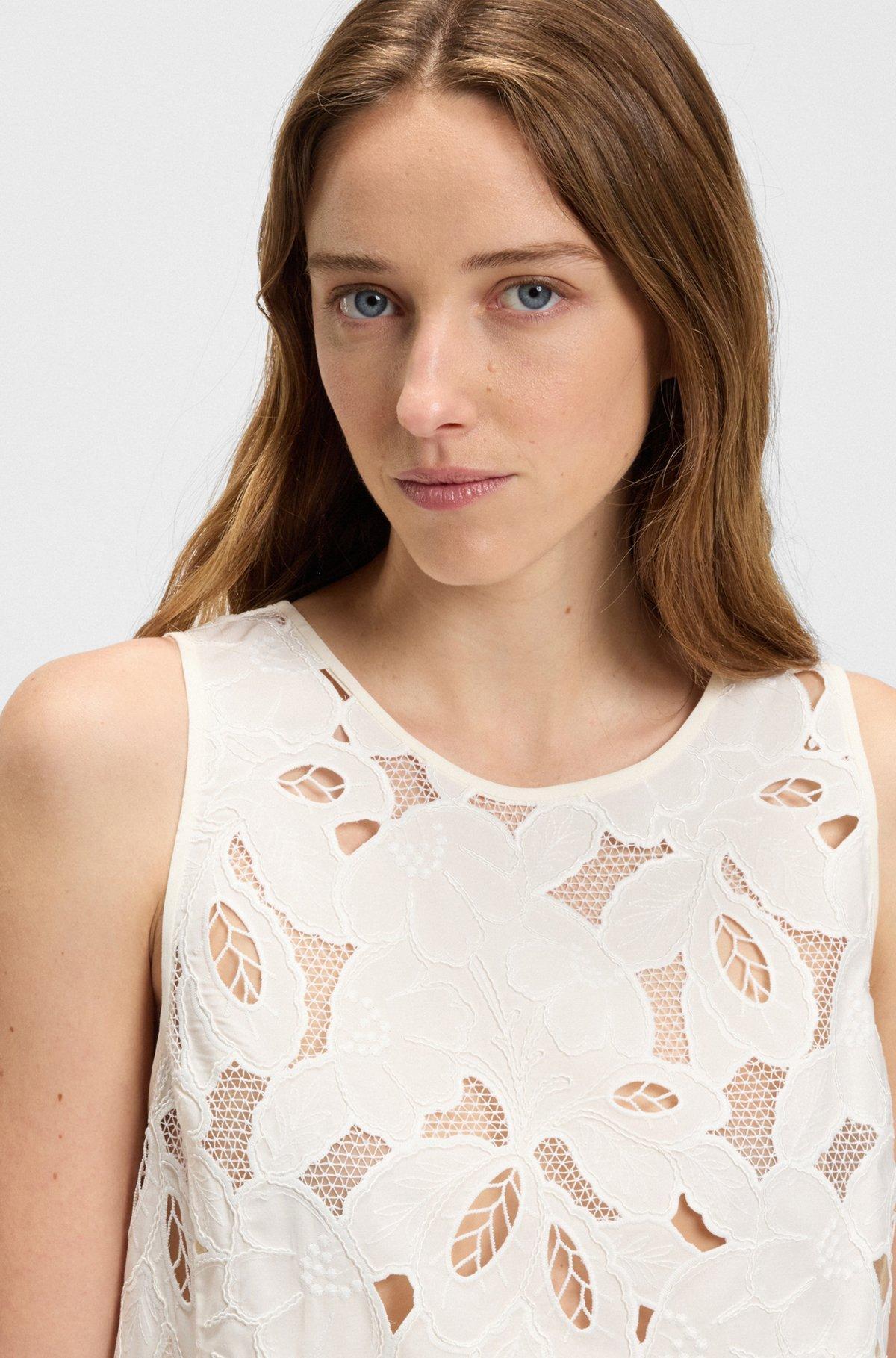 BOSS - Sleeveless blouse with broderie anglaise - White Product Image