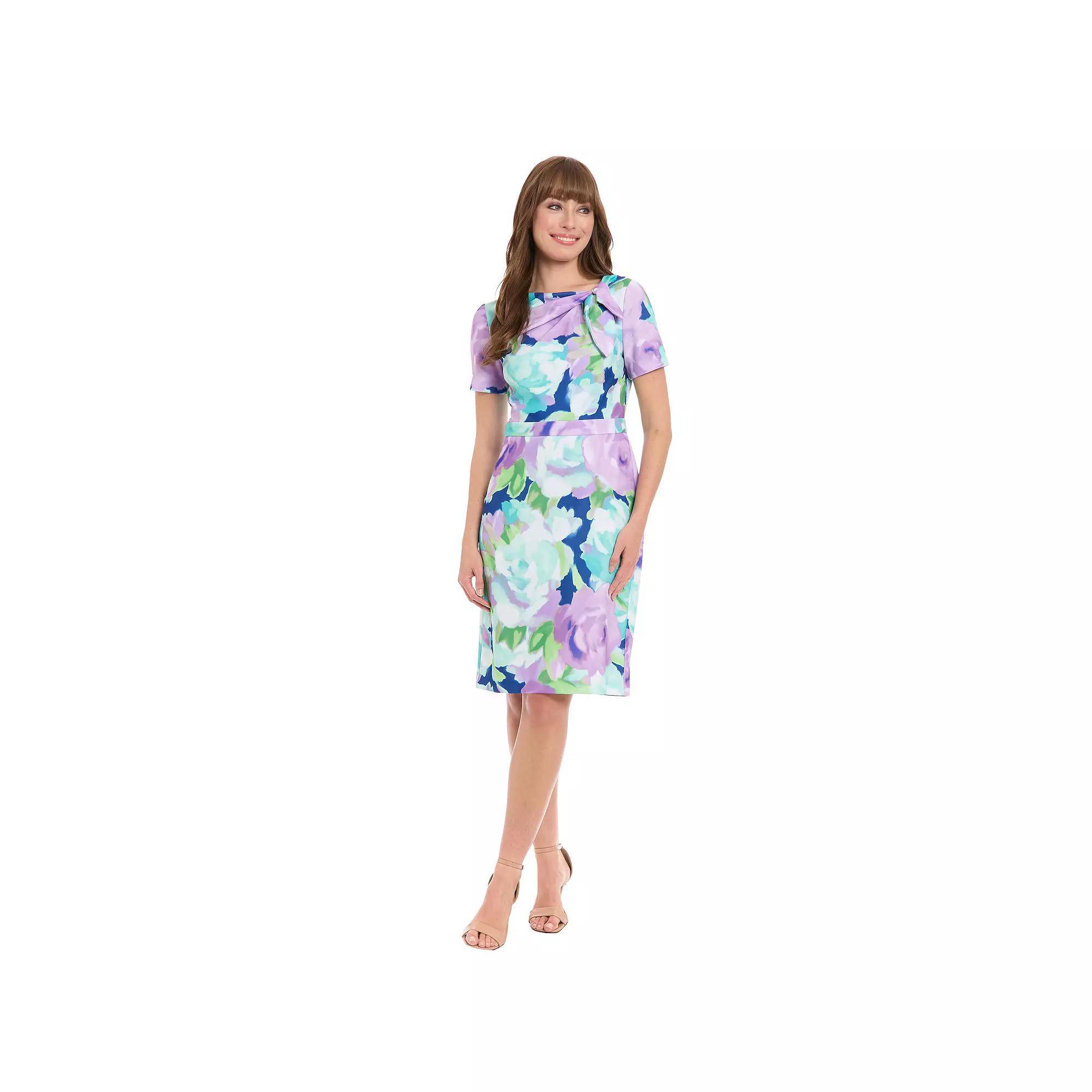 Petite London Times Printed Tie Neck Sheath Dress, Women's, Size: 10 Petite, Navy Blue Product Image