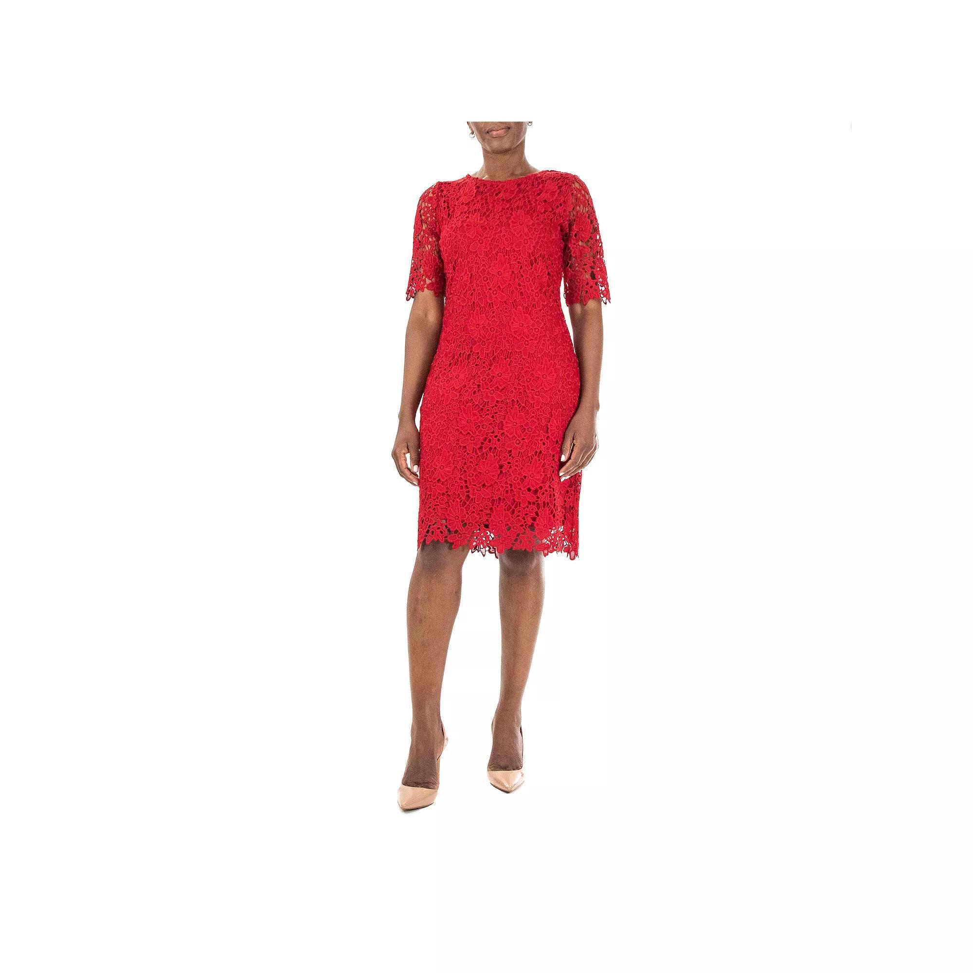 Women's Nina Leonard Floral Lace Sheath Cocktail Dress, Size: Medium, Nina Red Product Image