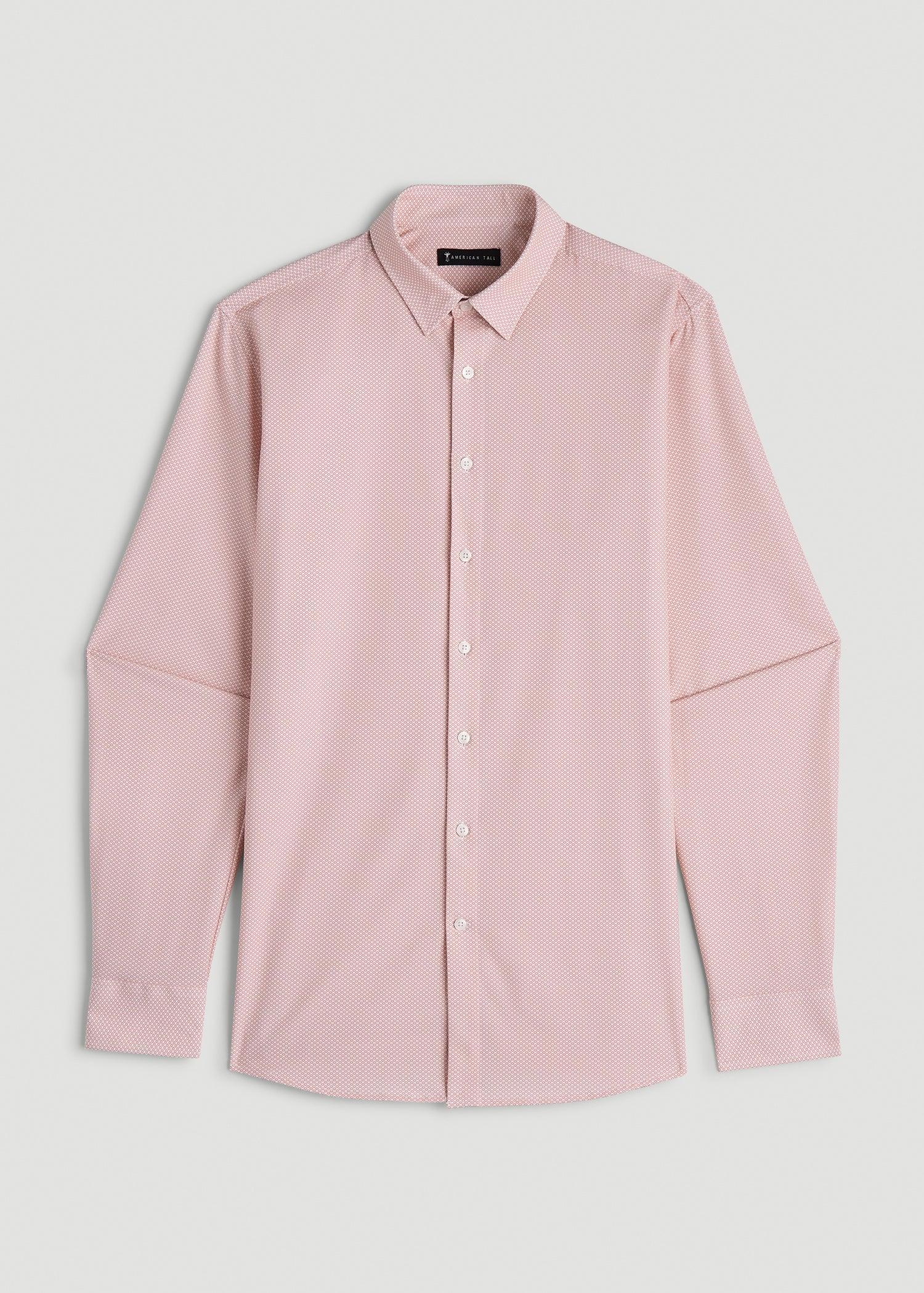Traveler Stretch Dress Shirt for Tall Men in Light Orange Geometric Product Image