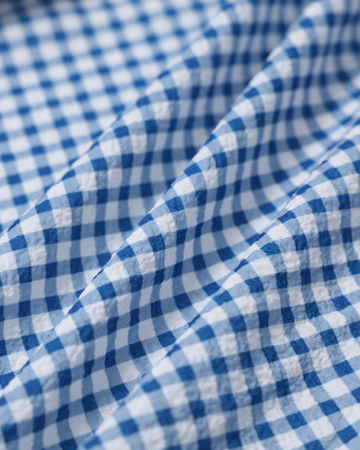 Blue Plaid Round Neck Bowknot Blouse Product Image