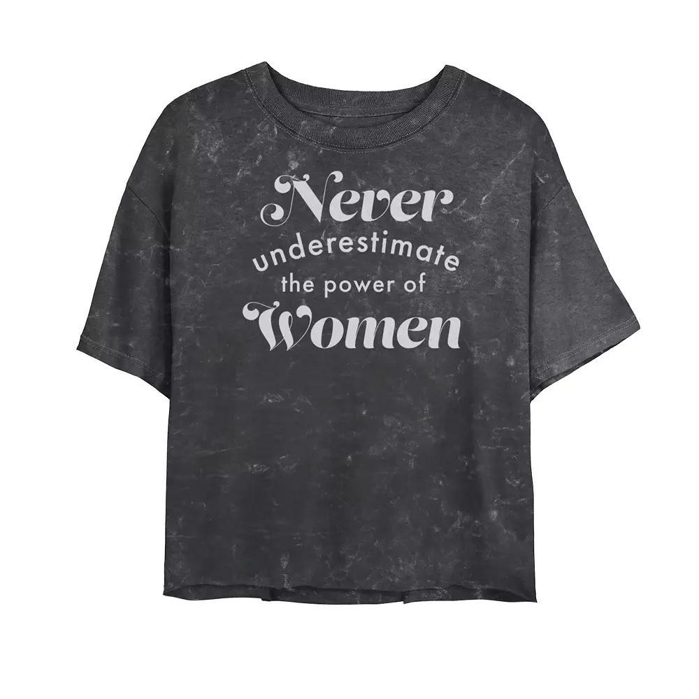 Juniors' "Never Underestimate The Power Of Women" Bombard Wash Cropped Tee, Girl's, Size: Small, Black Grey Product Image