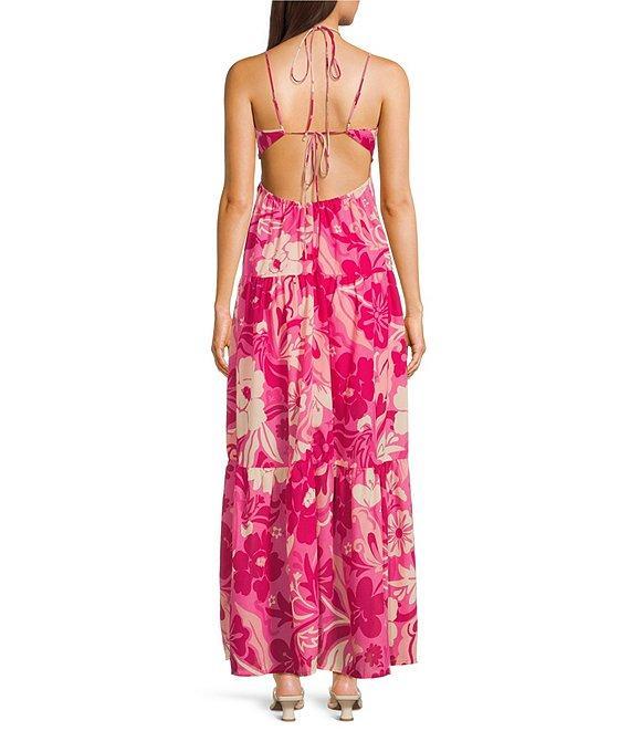 Midnight Doll Floral Print Keyhole Halter Neck Maxi Dress Product Image