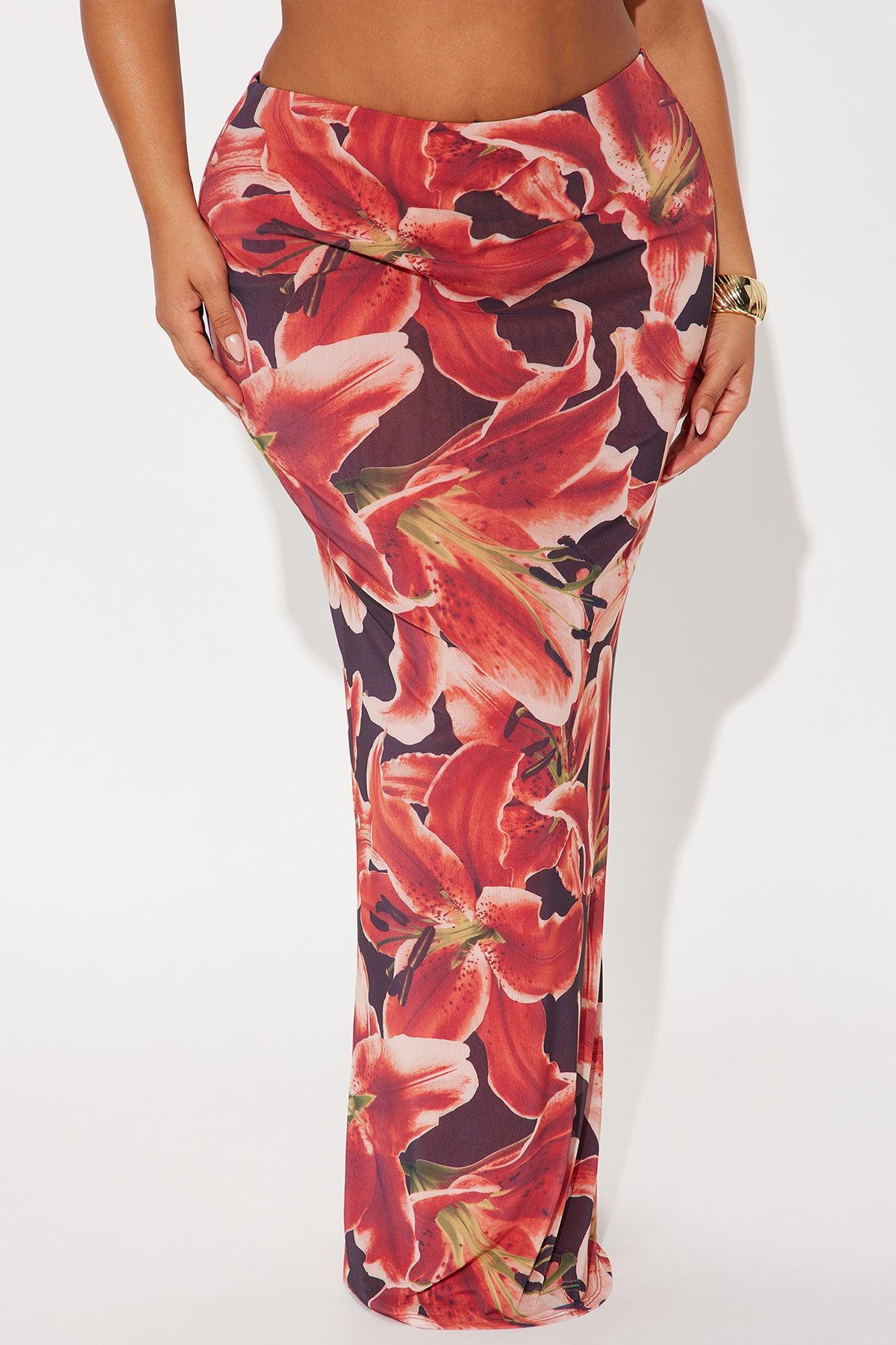 Late Nights In Santorini Floral Mesh Maxi Skirt - Orange/combo Product Image