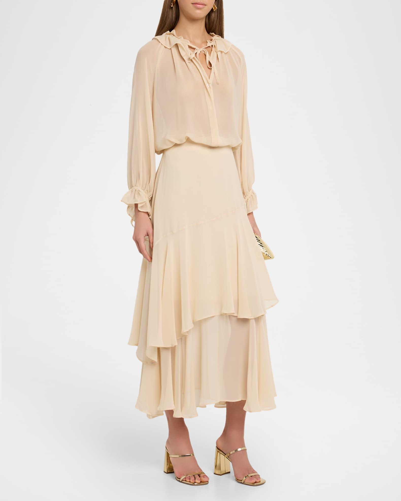 Ferito Layered Silk Georgette Midi Skirt Product Image