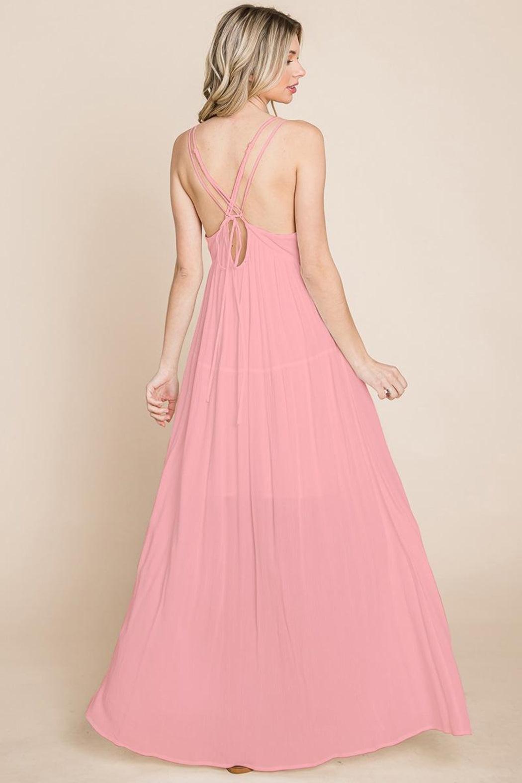 Beach Maxi Bridesmaid Dress With Criss Cross Back Product Image
