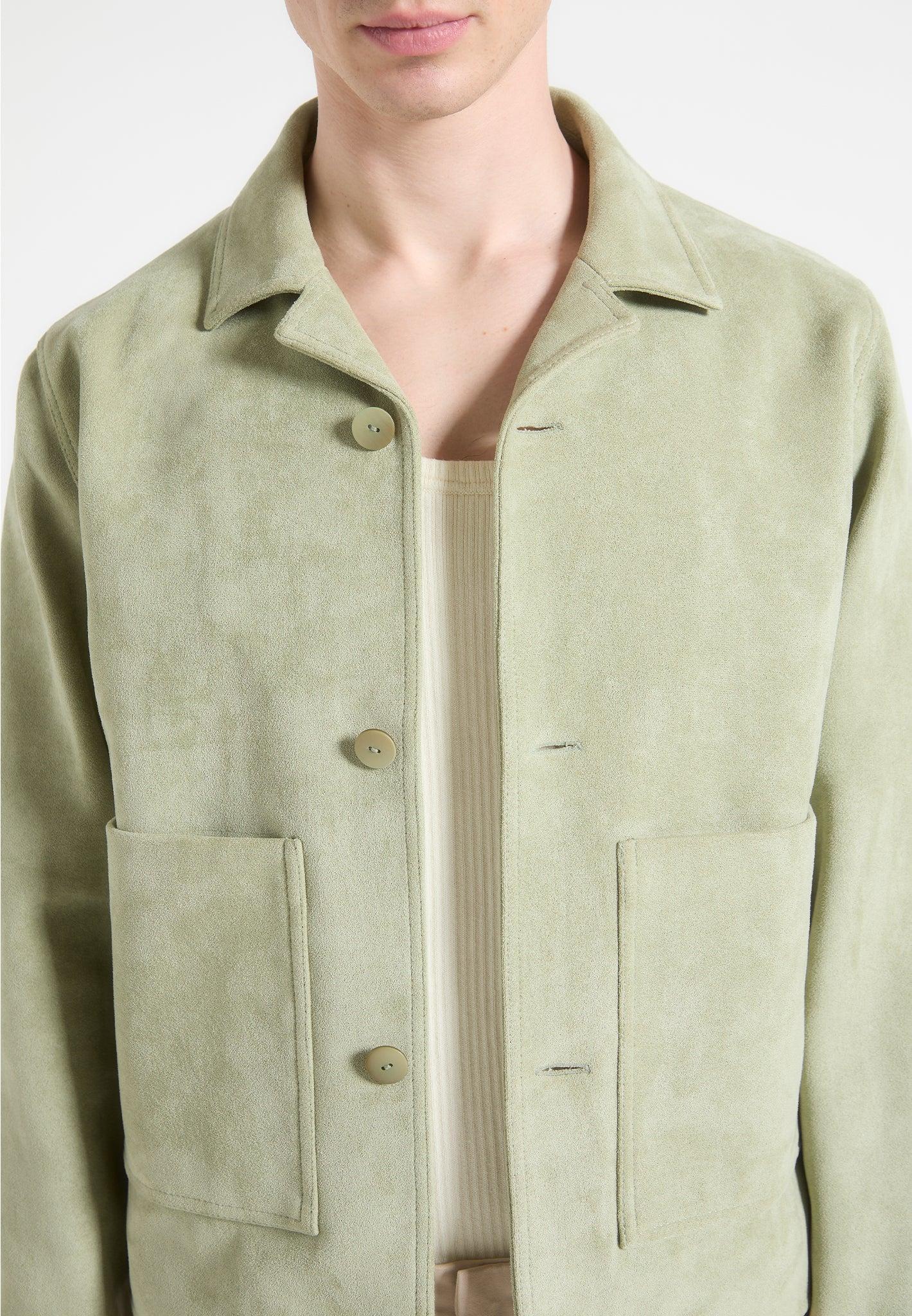 Suede Jacket with Revere Collar - Sage Male Product Image
