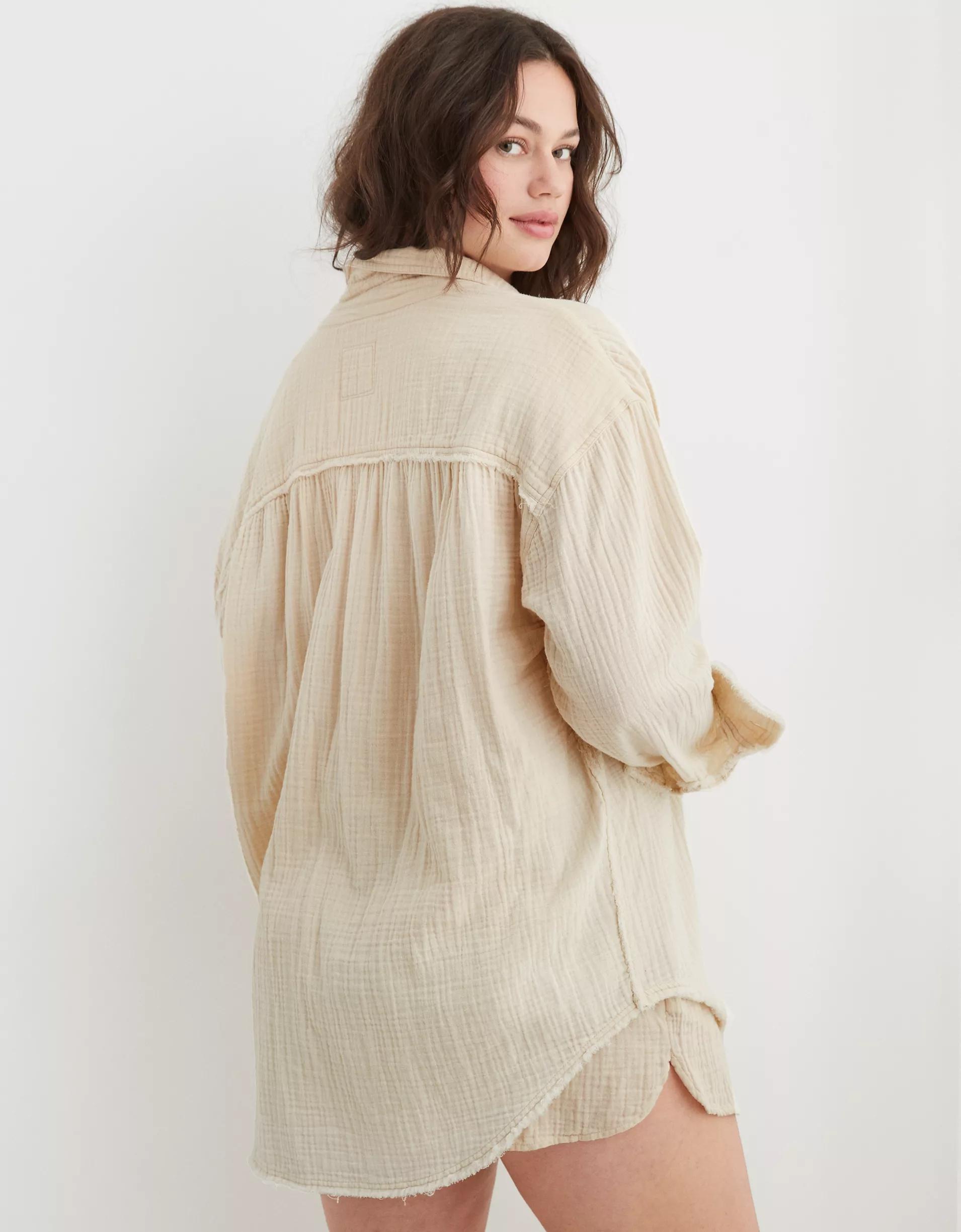 Aerie Gauzy Cover Up Shirt Product Image