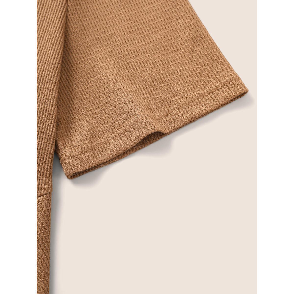 Plus Size Waffle Knit Pocket Patchwork Hem Dress Tan Women Basics Non Round Neck Short sleeve Curvy Midi Dress BloomChic 18-20/2X Product Image