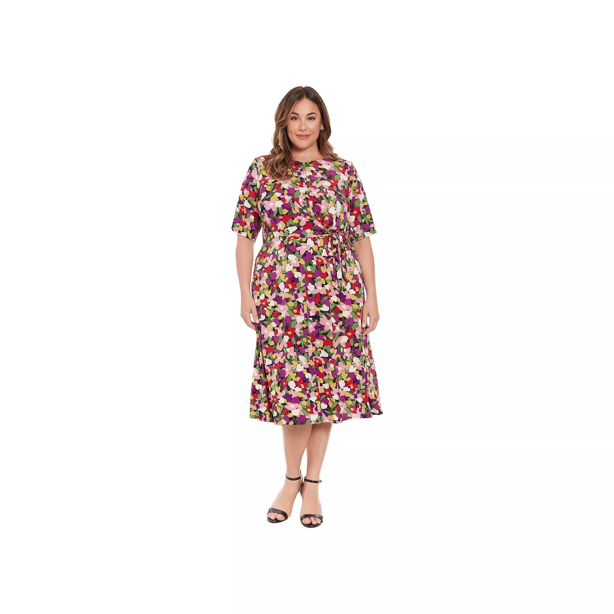 Plus Size London Times Side Tie Fit & Flare Midi Dress, Women's, Size: 14 W, Black Red Product Image