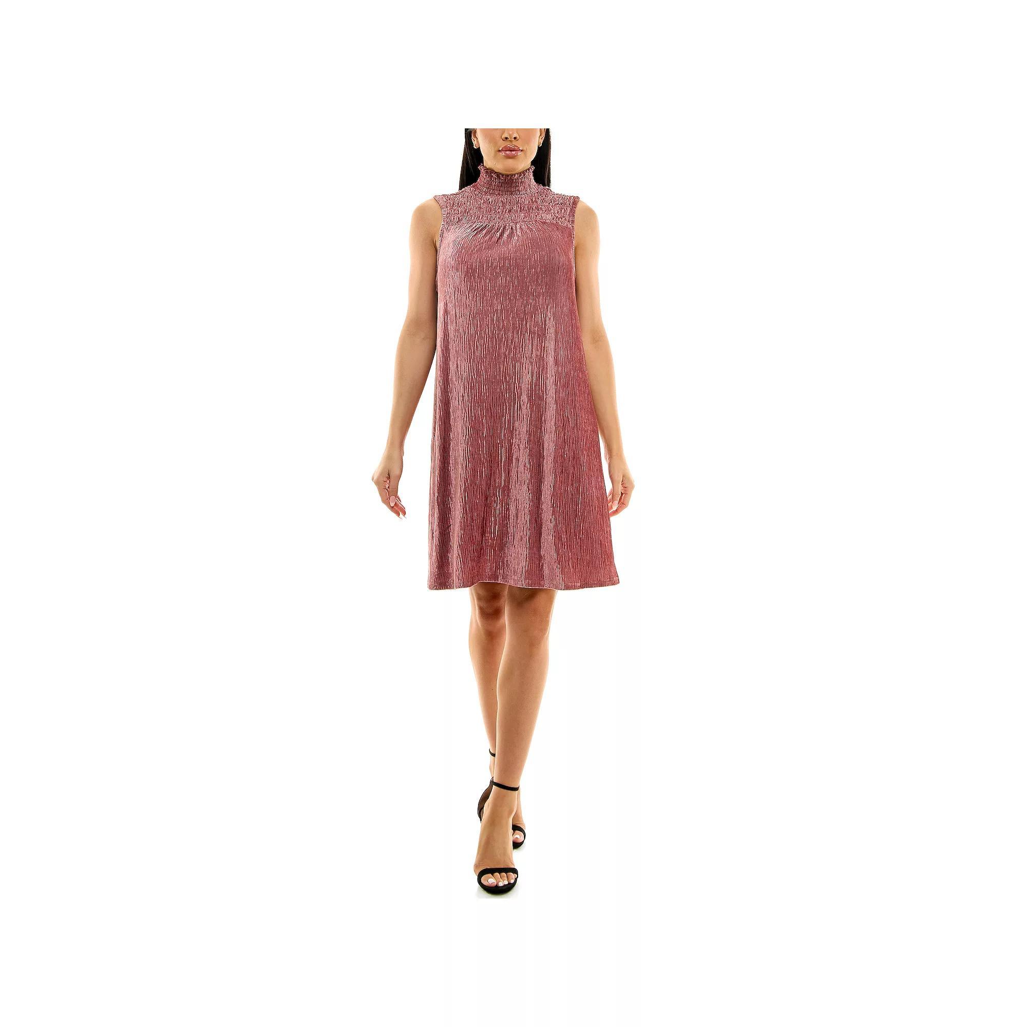 Womens Nina Leonard Smocked Shift Dress Pink Mist Product Image
