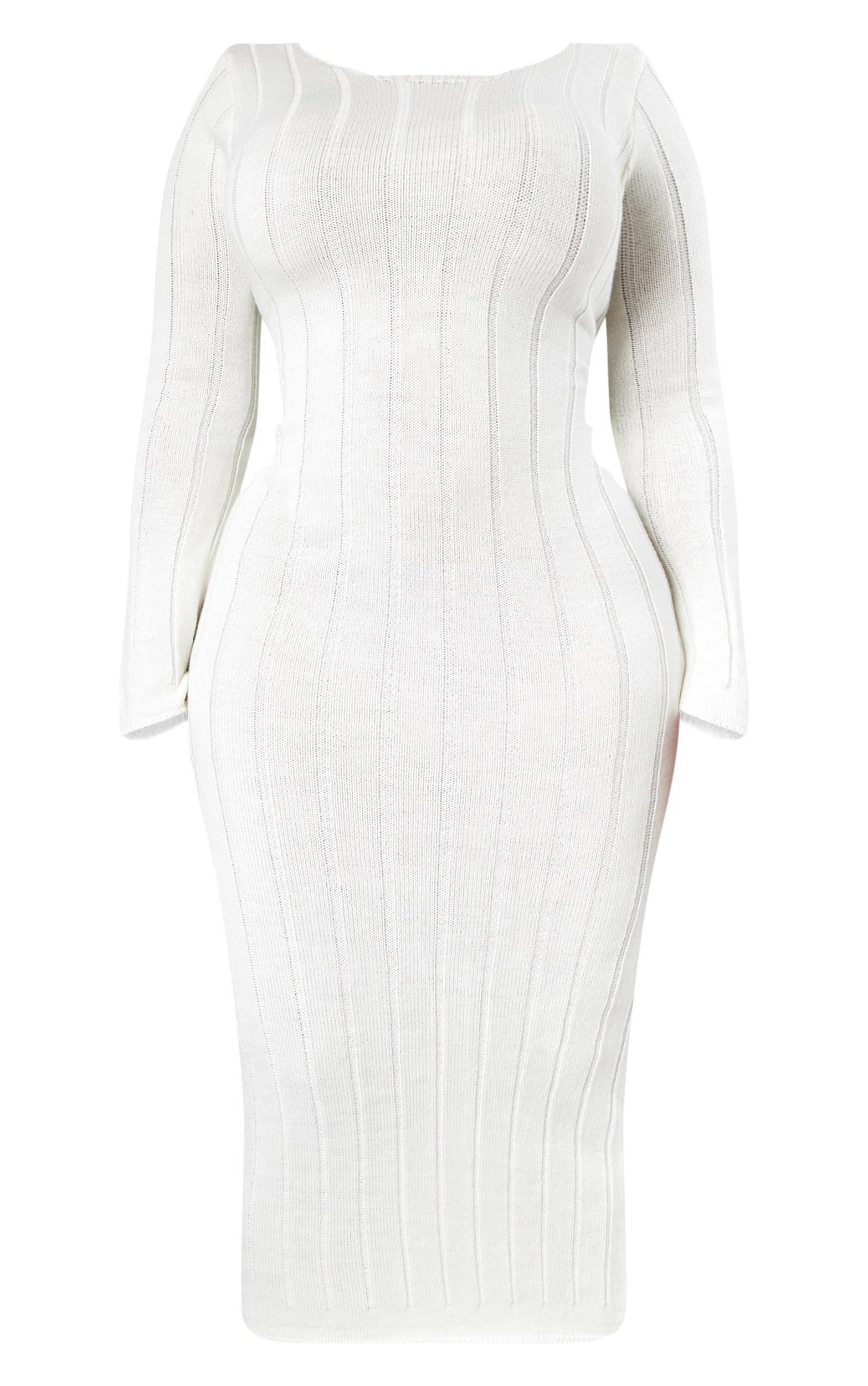 Plus Cream Knitted Wide Ribbed Scoop Back Midaxi Dress Product Image