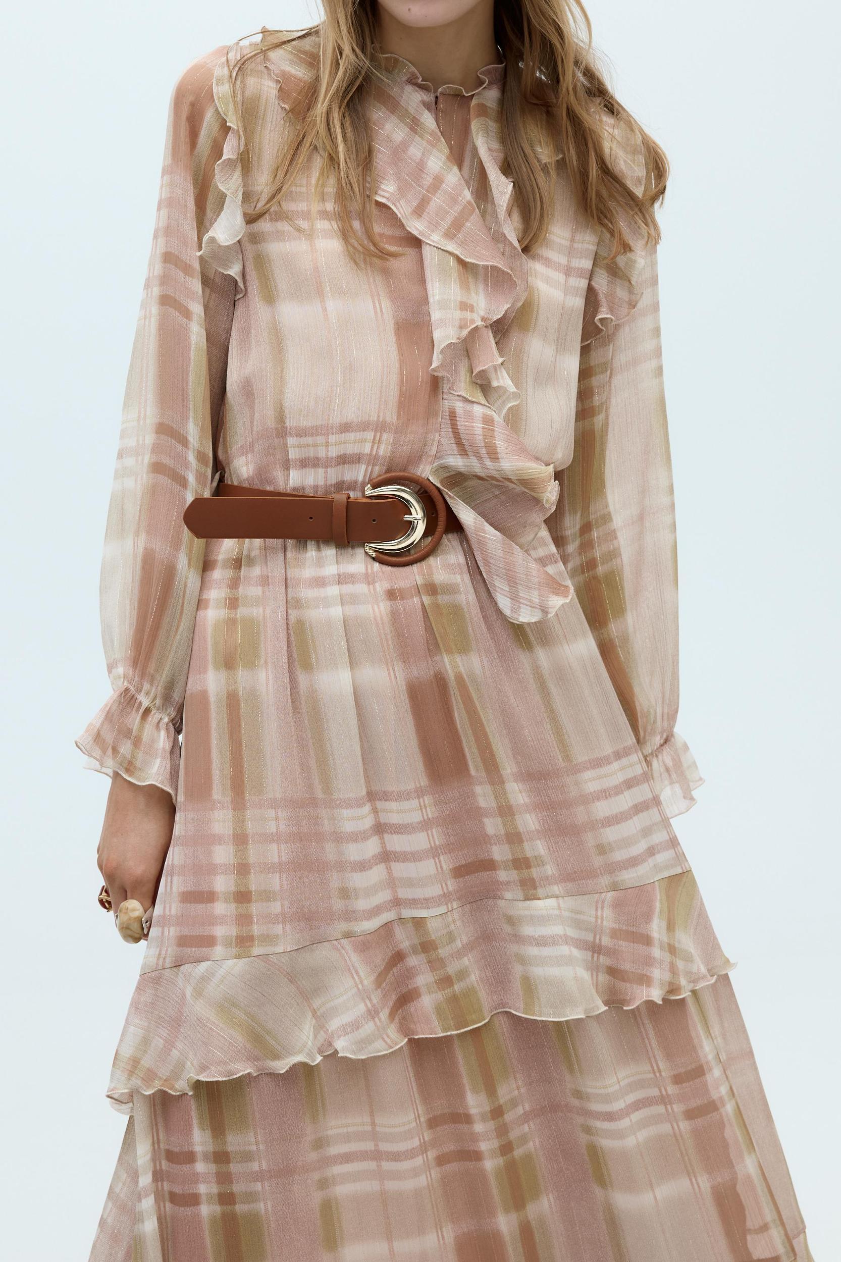 RUFFLED BELT MIDI DRESS Product Image