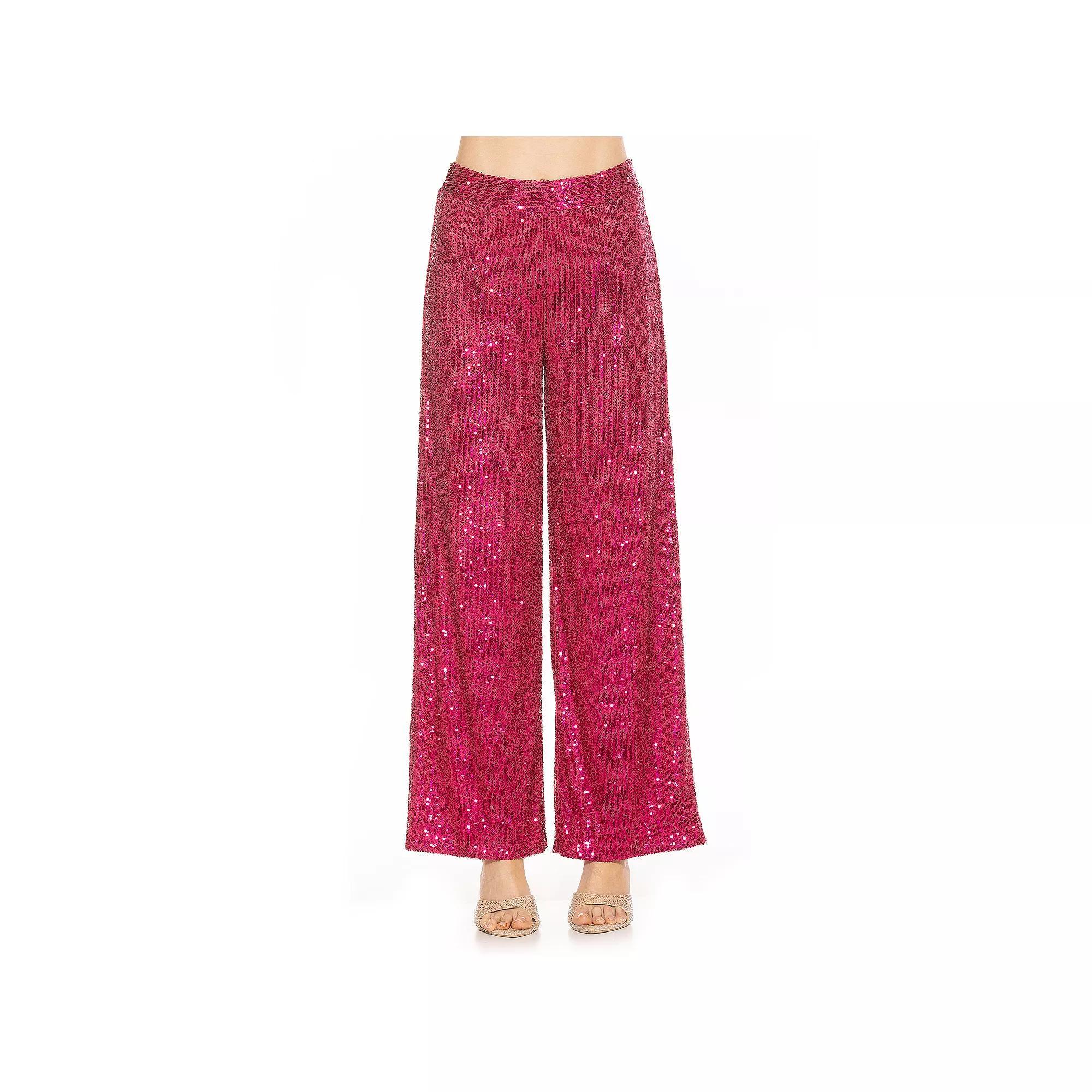 Women's ALEXIA ADMOR Wide-Leg Sequin Pants, Size: Small, Red Product Image