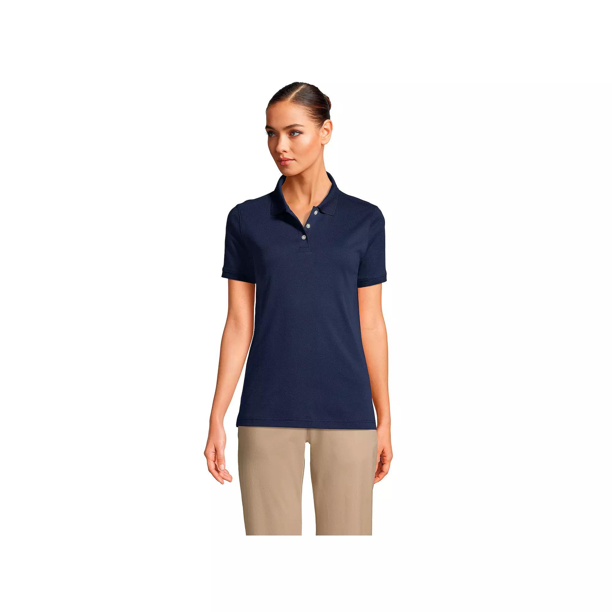 Women's Lands' End School Uniform Classic Short Sleeve Interlock Polo Top, Size: Medium, Classic Blue Product Image