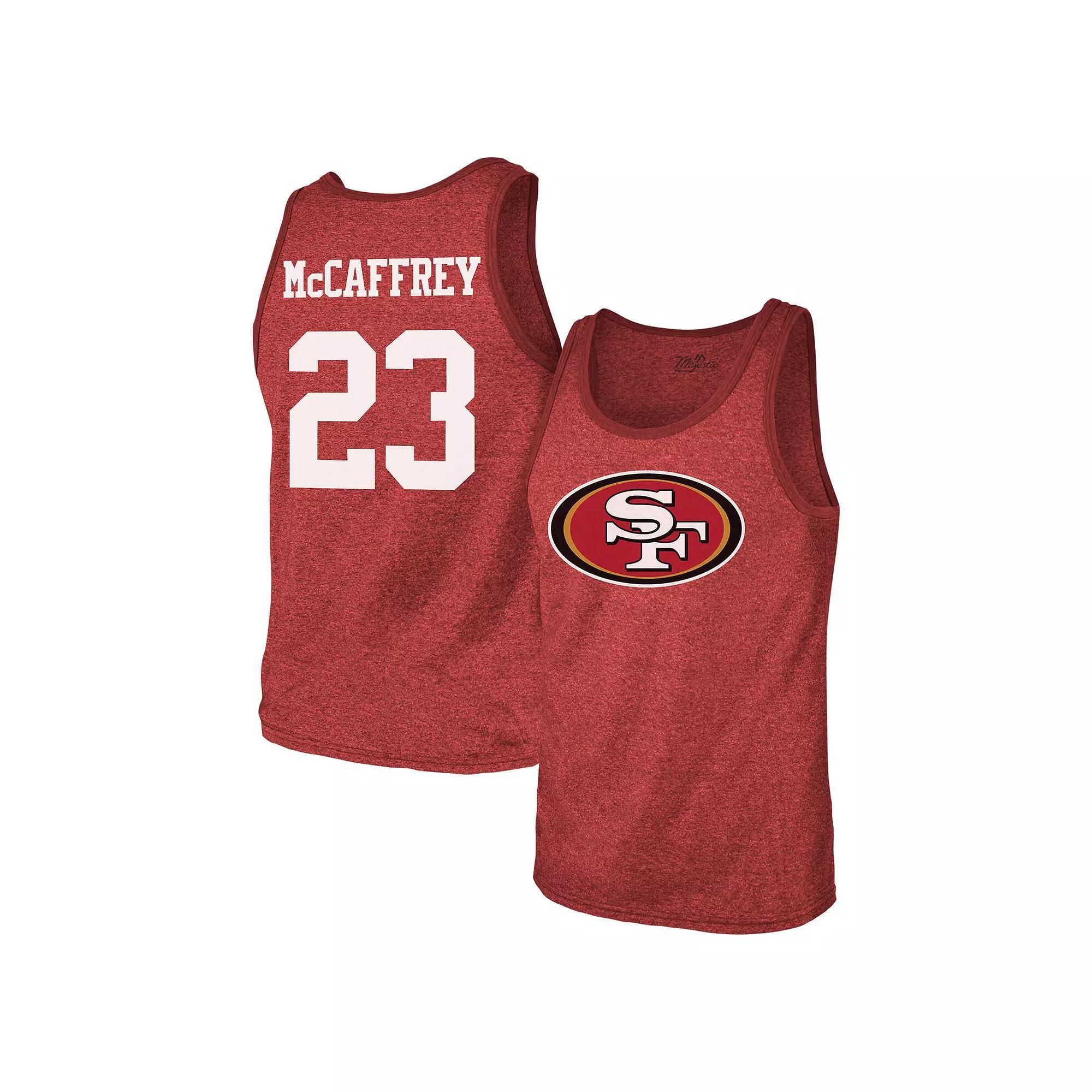 Men's Majestic Threads Christian McCaffrey Scarlet San Francisco 49ers Tri-Blend Player Name & Number Tank Top, Size: Small, Red Product Image