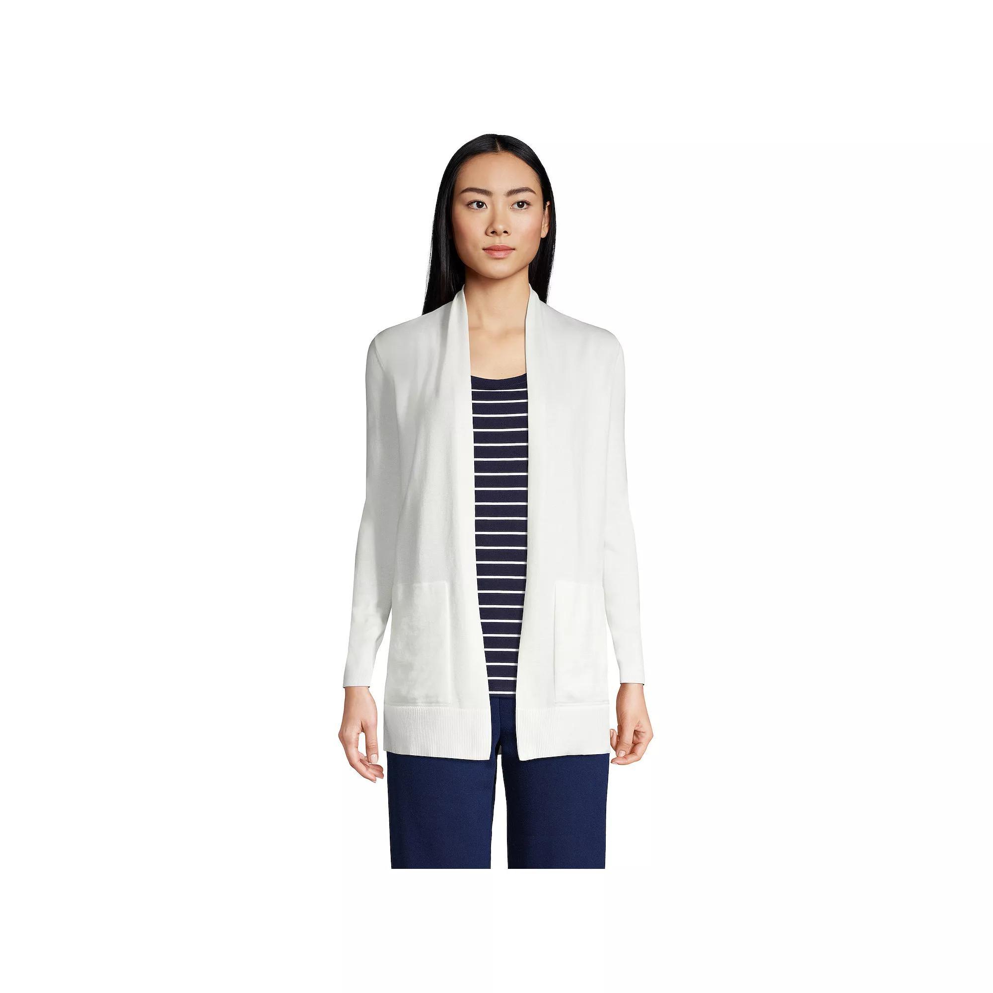 Women's Lands' End Open-Front Long Cardigan Sweater, Size: XS, Ivory Product Image