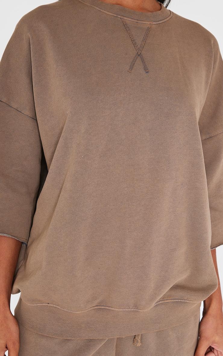 Brown Vintage Wash Oversized Short Sleeve Sweatshirt Product Image
