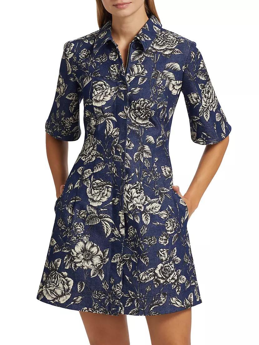 Rose Stretch-Denim Short-Sleeve Minidress Product Image