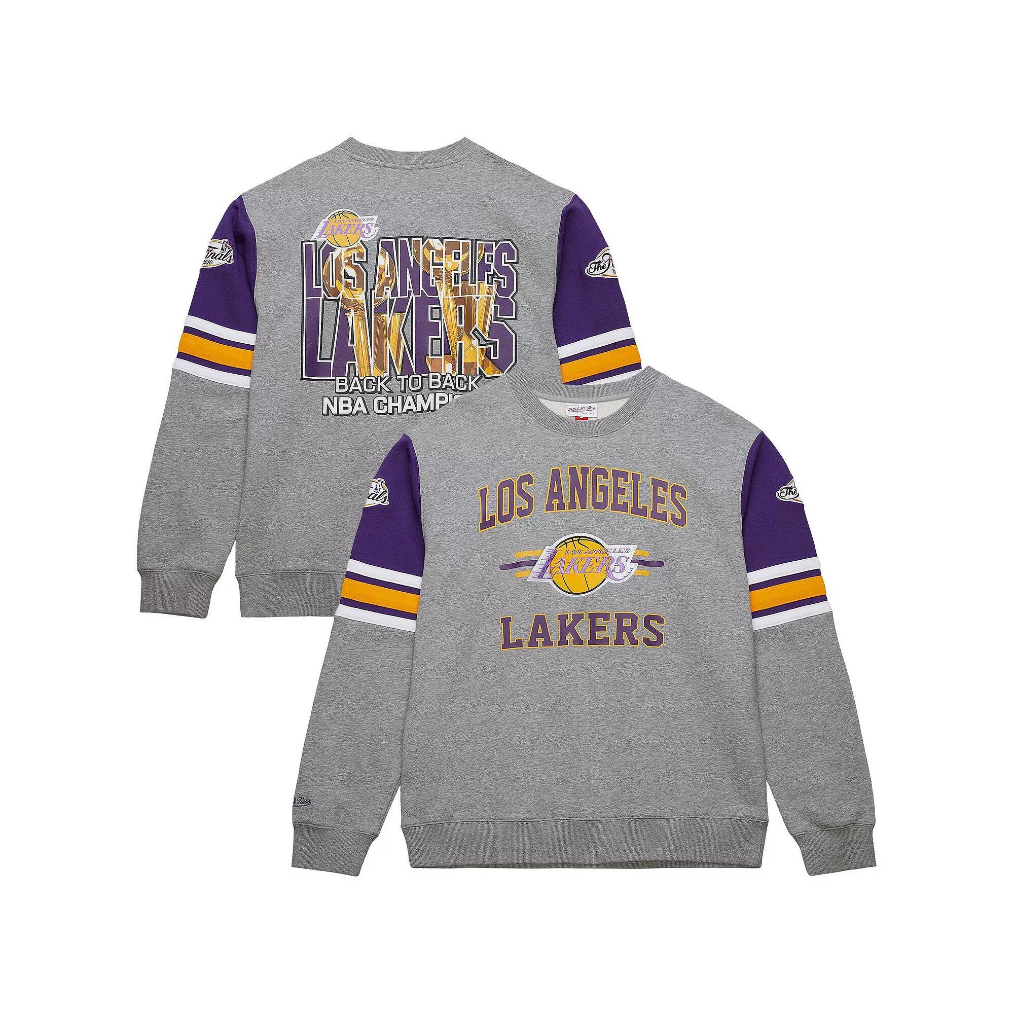 Men's Mitchell & Ness Heather Gray Los Angeles Lakers Hardwood Classics All Over 4.0 Pullover Sweatshirt, Size: XL, Grey Product Image