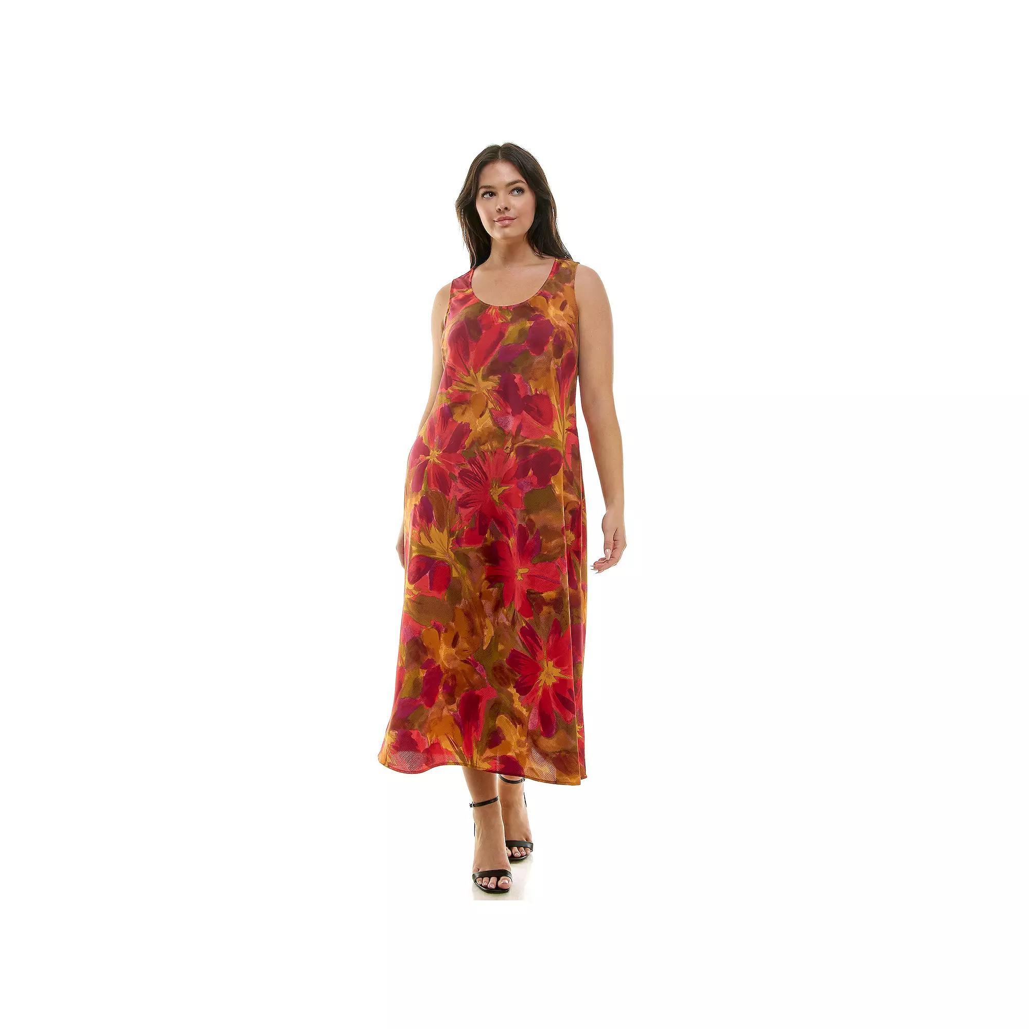 Plus Size Luxology Satin Slip Dress, Women's, Size: 3XL, Green Wine Gold Product Image
